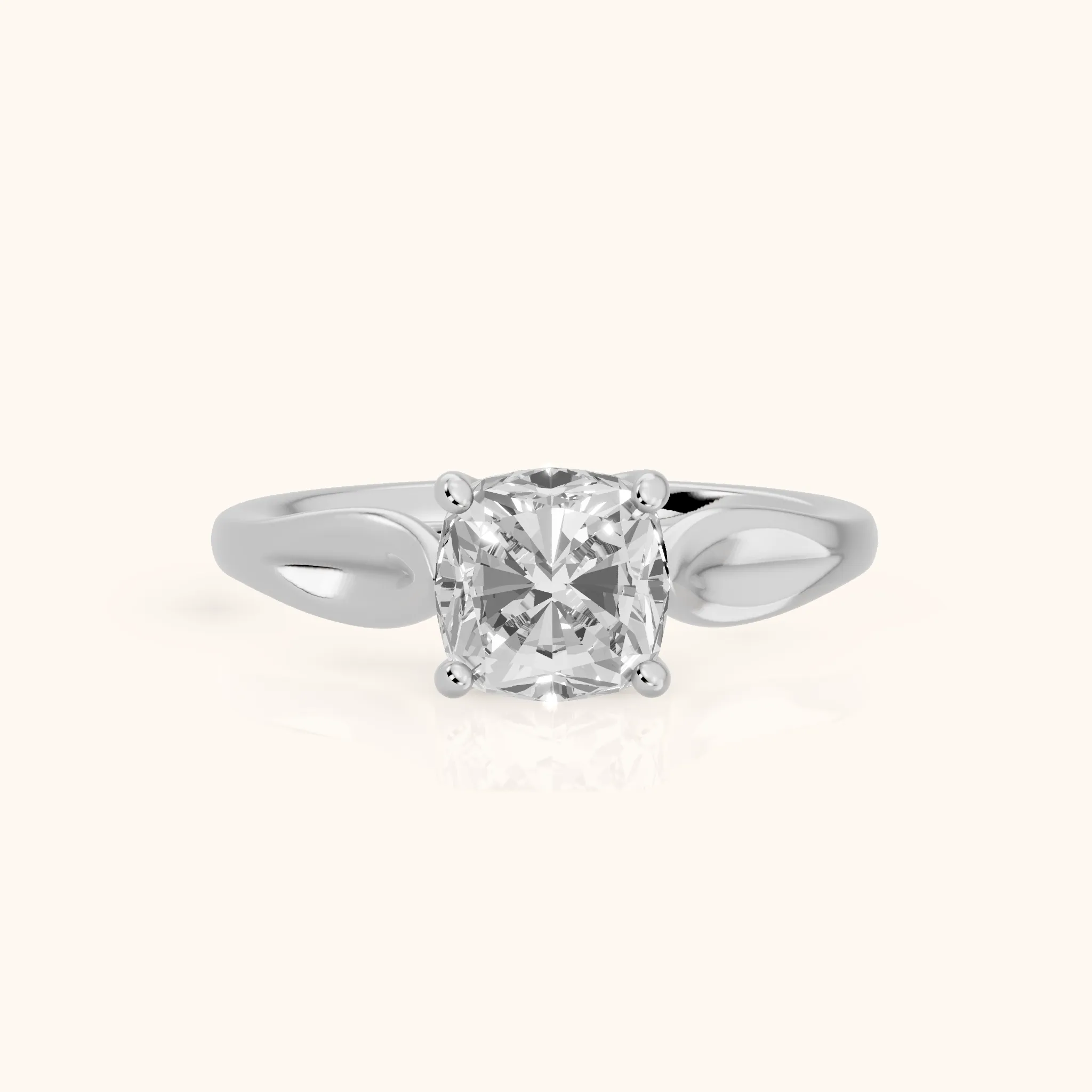 Lauretta Leaf Solitaire Cushion Diamond Engagement Ring in Silver — view 1