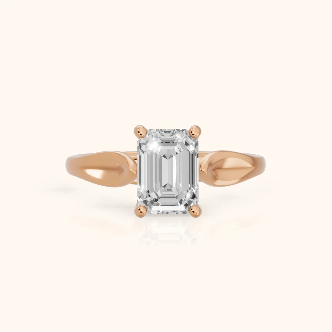 Lauretta Leaf Solitaire Emerald Diamond Engagement Ring in Rose Gold — view 2