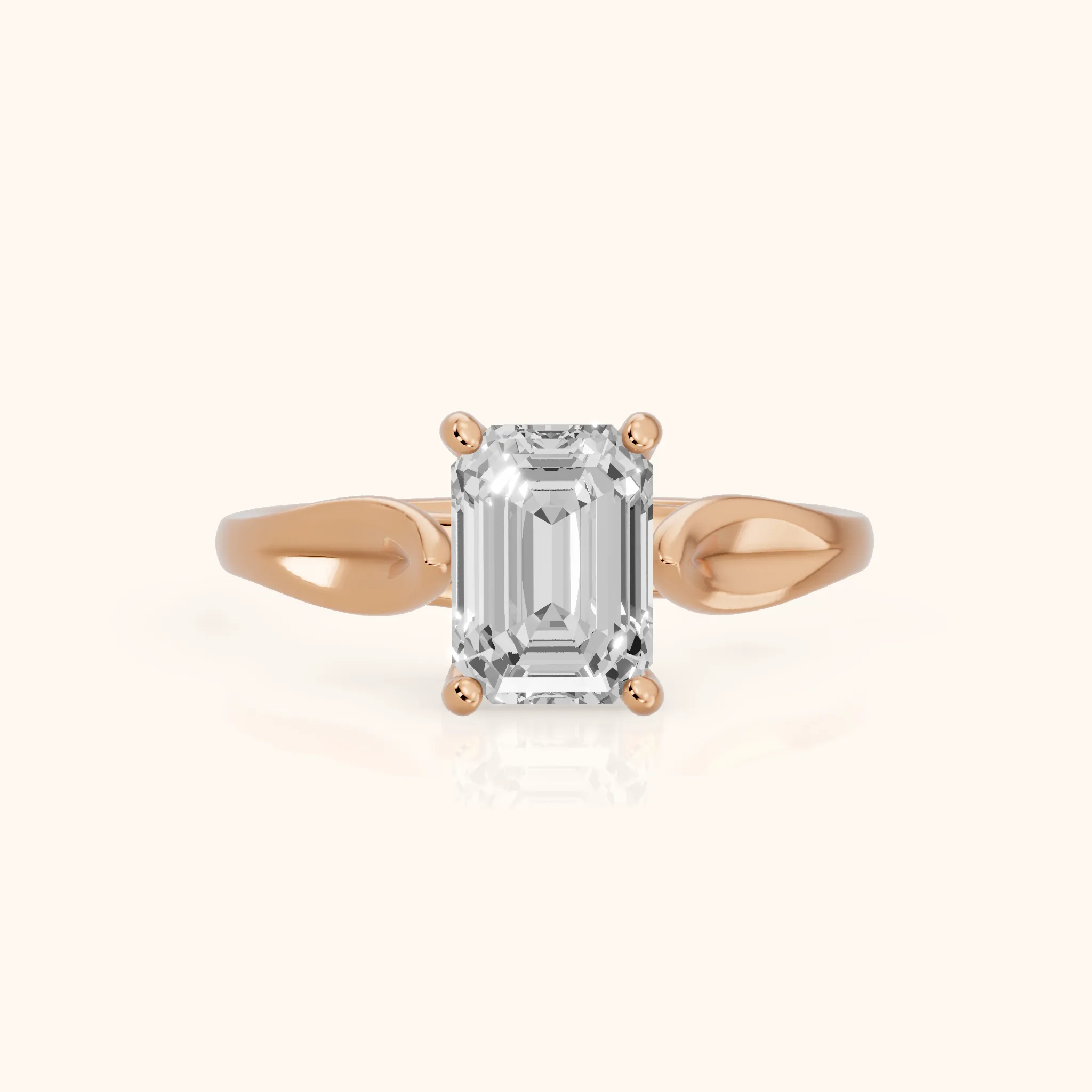 Lauretta Leaf Solitaire Emerald Diamond Engagement Ring in Rose Gold — view 1