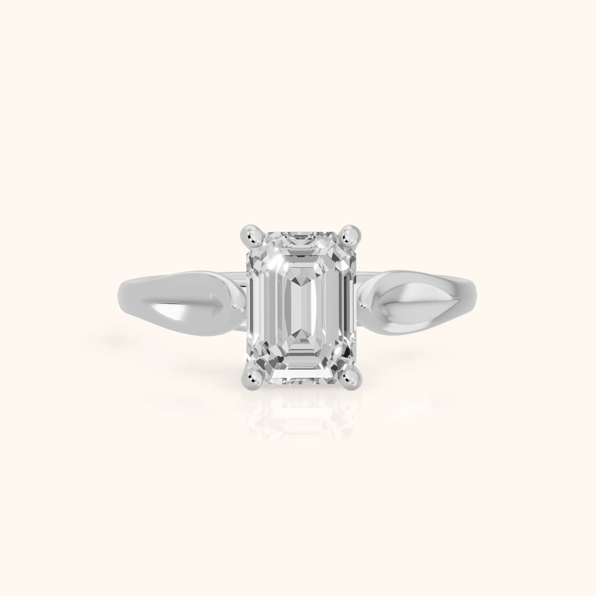 Lauretta Leaf Solitaire Emerald Diamond Engagement Ring in White Gold — view 1