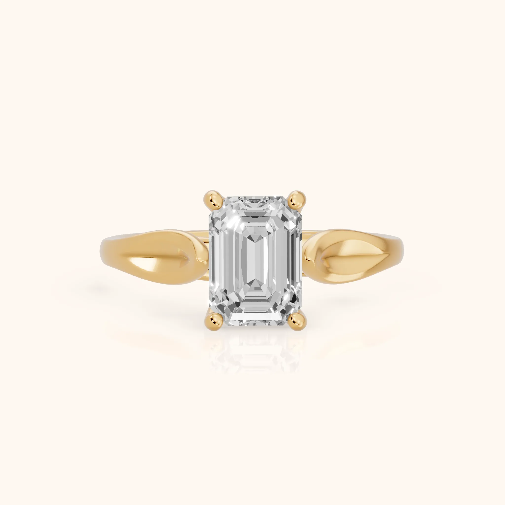 Lauretta Leaf Solitaire Emerald Diamond Engagement Ring in Yellow Gold — view 1
