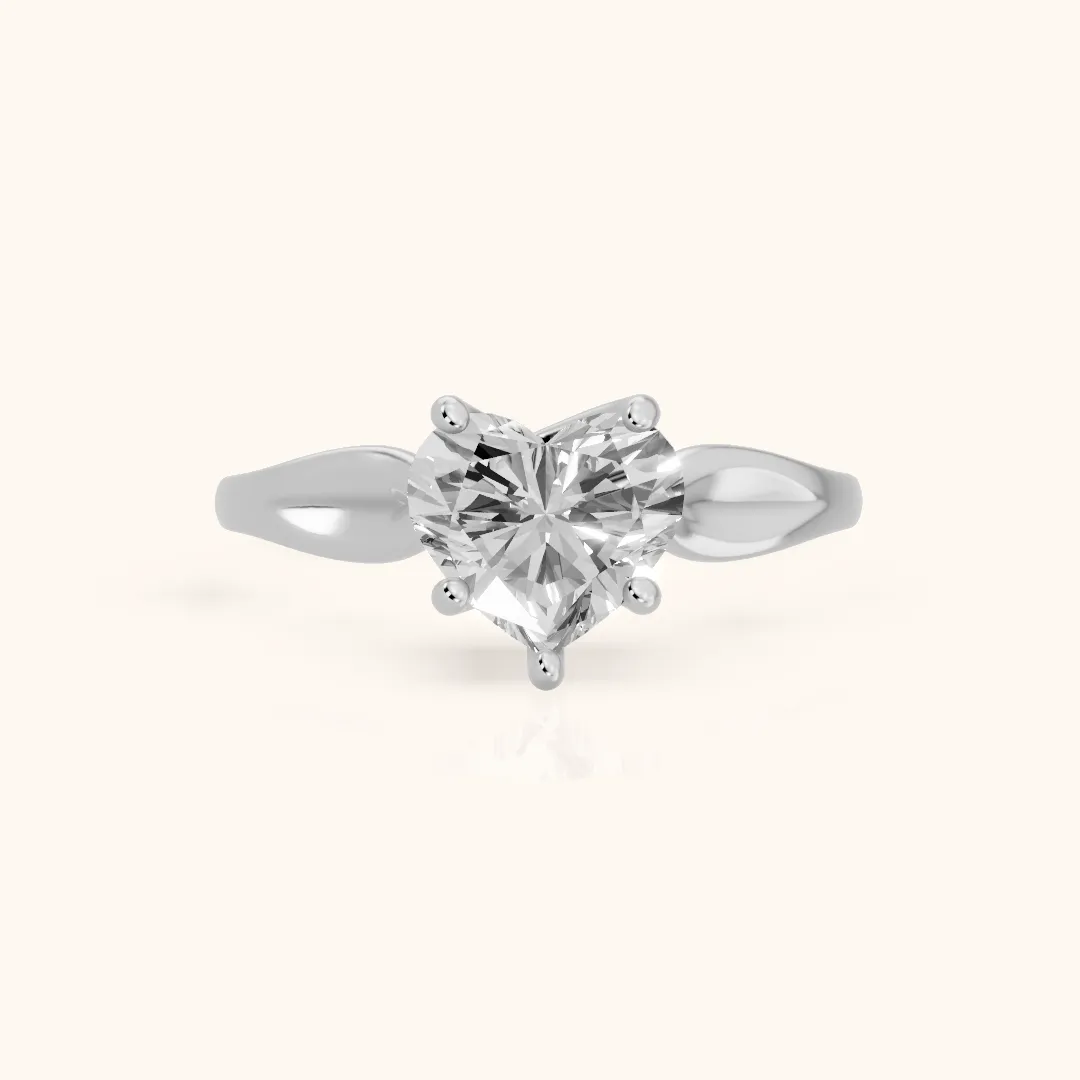 Lauretta Leaf Solitaire Heart Diamond Engagement Ring in Platinum — view 2