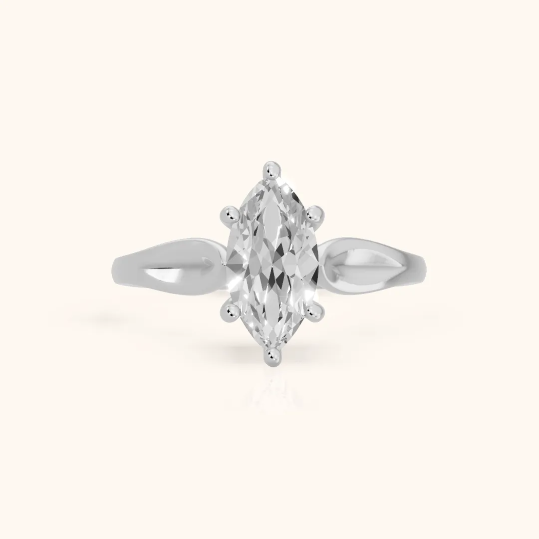 Lauretta Leaf Solitaire Marquise Diamond Engagement Ring in Silver — view 2