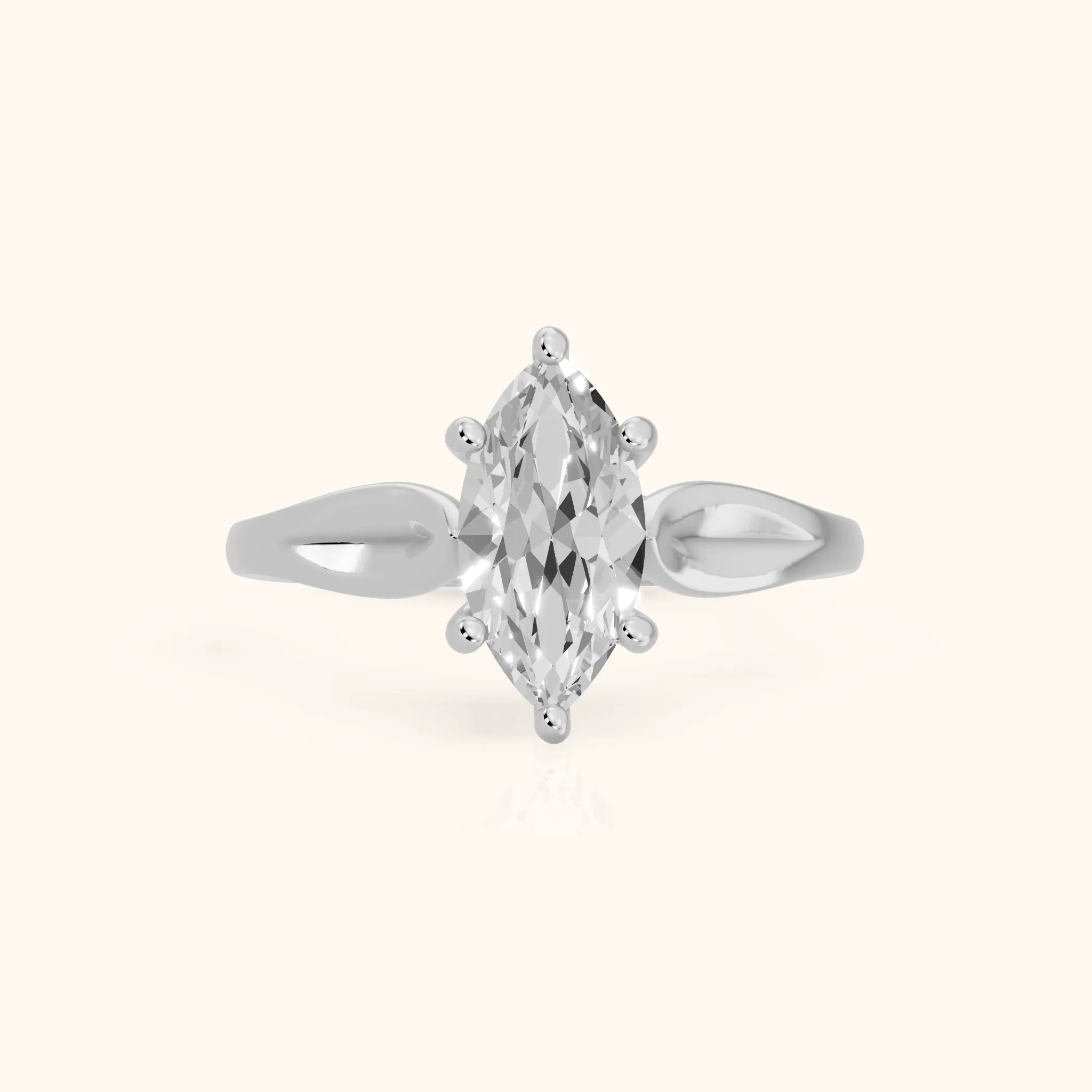 Lauretta Leaf Solitaire Marquise Diamond Engagement Ring in Silver — view 1
