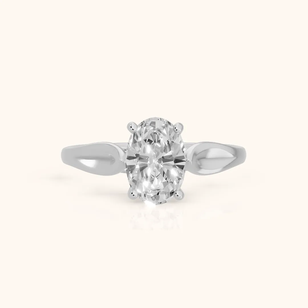 Lauretta Leaf Solitaire Oval Diamond Engagement Ring in Silver — view 2