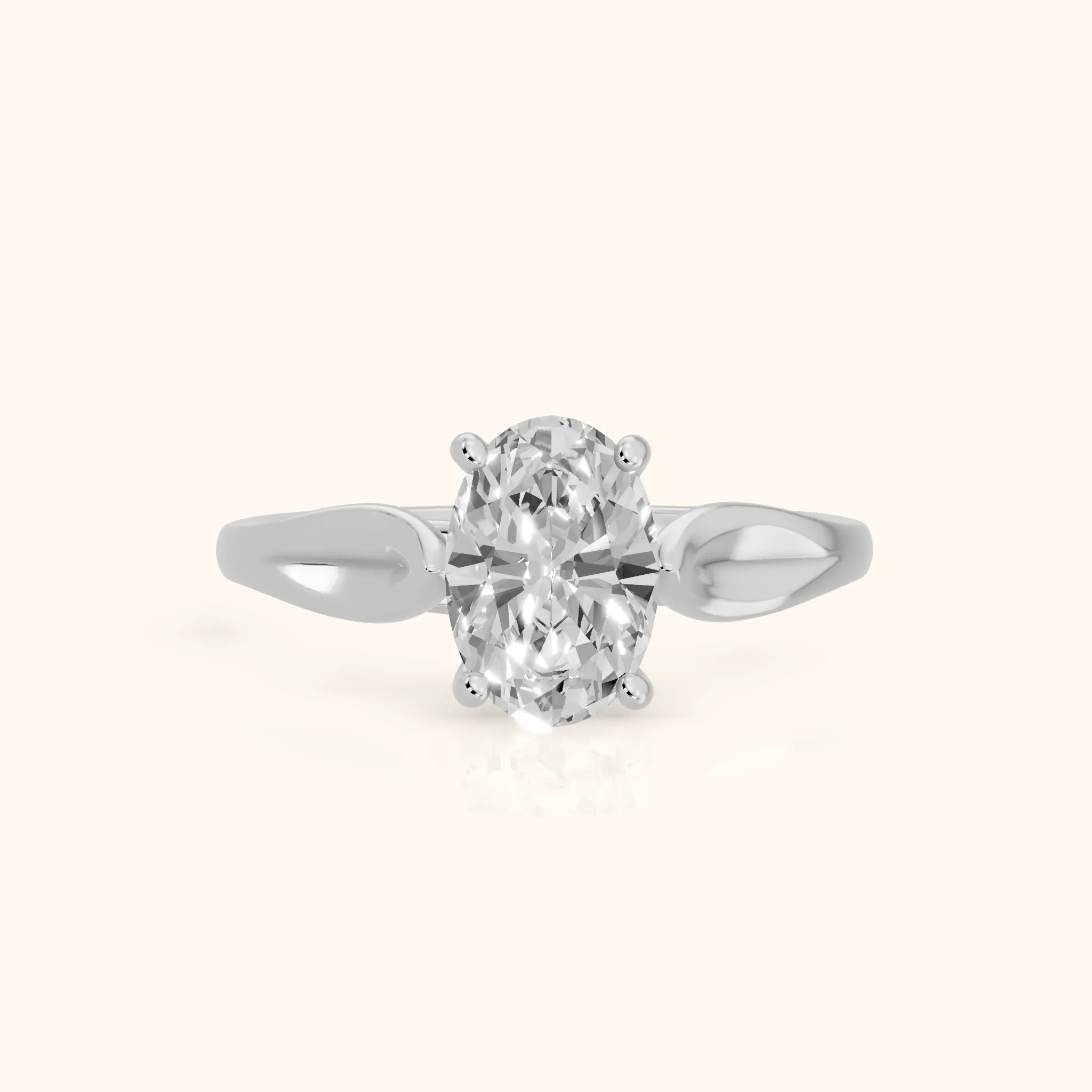 Lauretta Leaf Solitaire Oval Diamond Engagement Ring in Silver — view 1