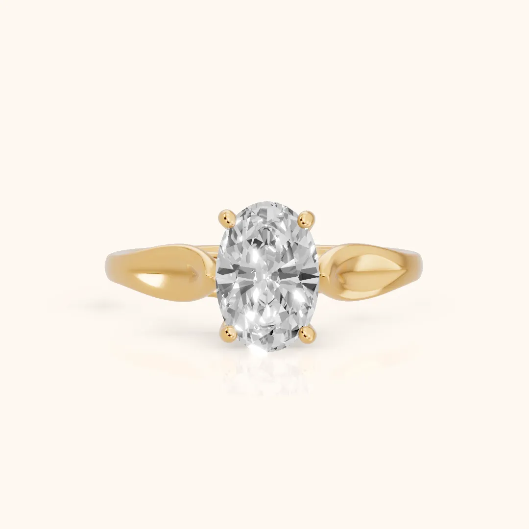 Lauretta Leaf Solitaire Oval Diamond Engagement Ring in Yellow Gold — view 2