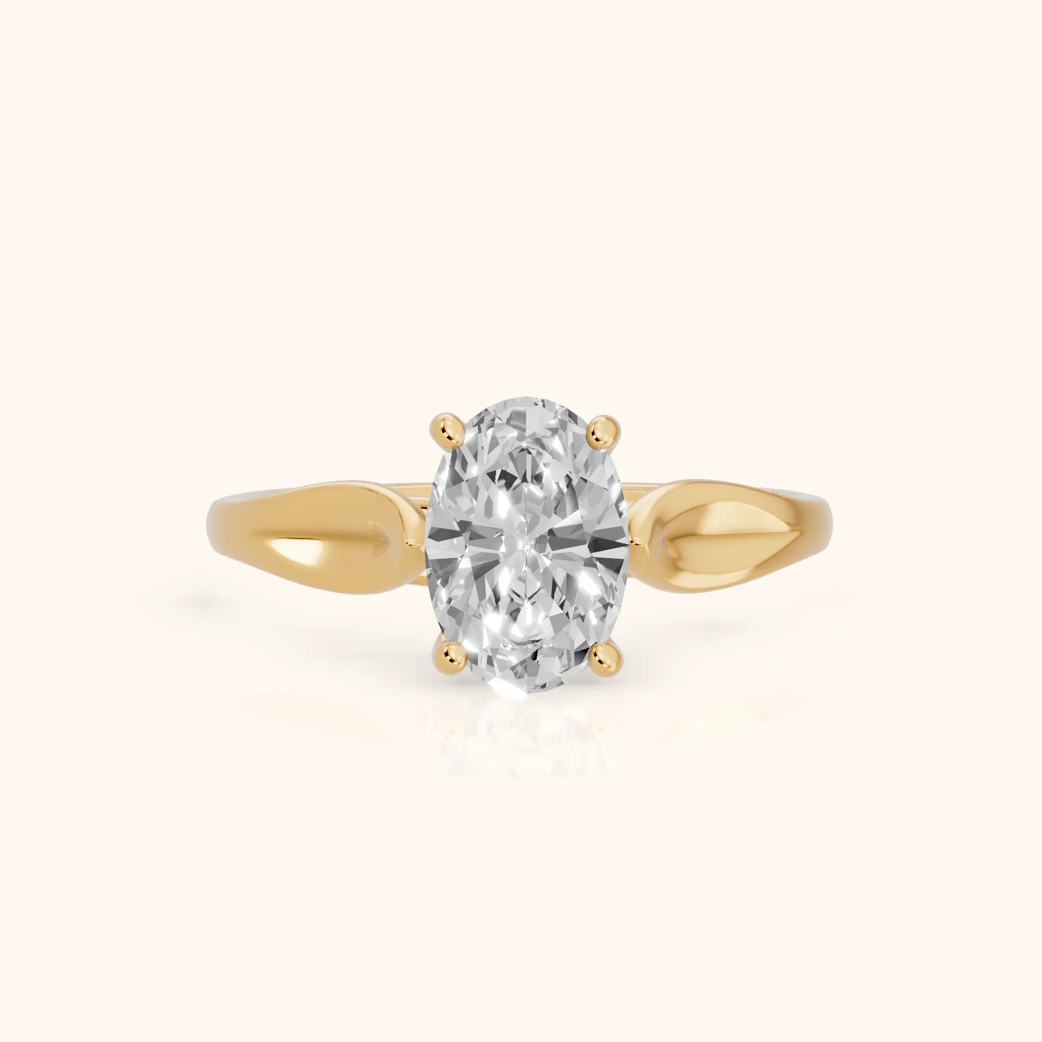 Lauretta Leaf Solitaire Oval Diamond Engagement Ring in Yellow Gold — view 1