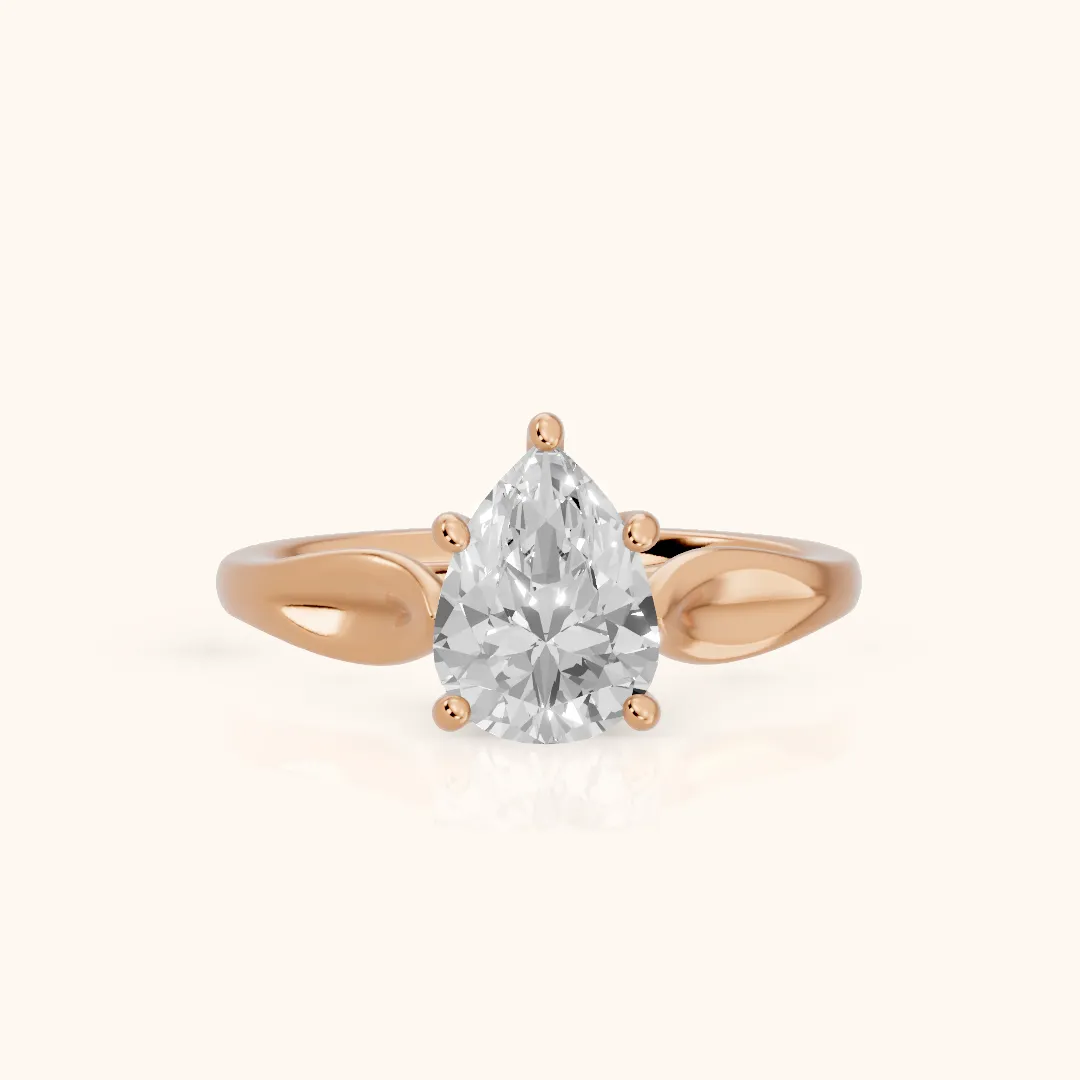 Lauretta Leaf Solitaire Pear Diamond Engagement Ring in Rose Gold — view 2