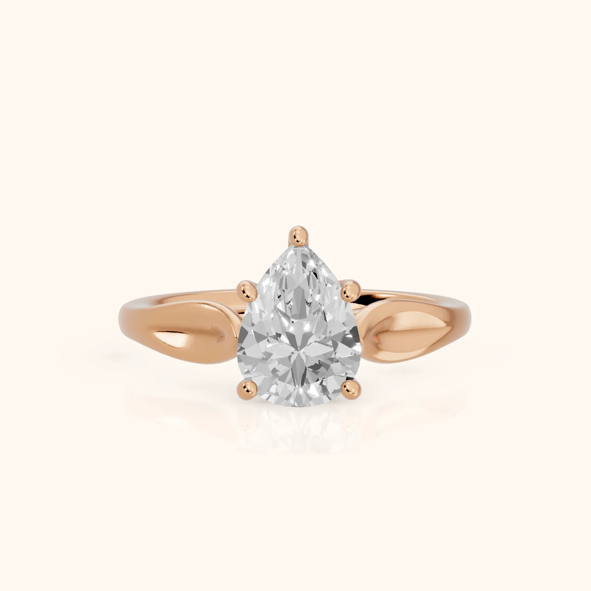 Lauretta Leaf Solitaire Pear Diamond Engagement Ring in Rose Gold — view 1