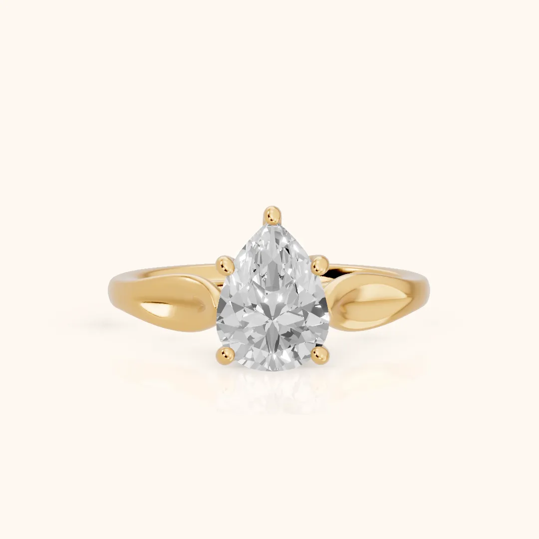 Lauretta Leaf Solitaire Pear Diamond Engagement Ring in Yellow Gold — view 2