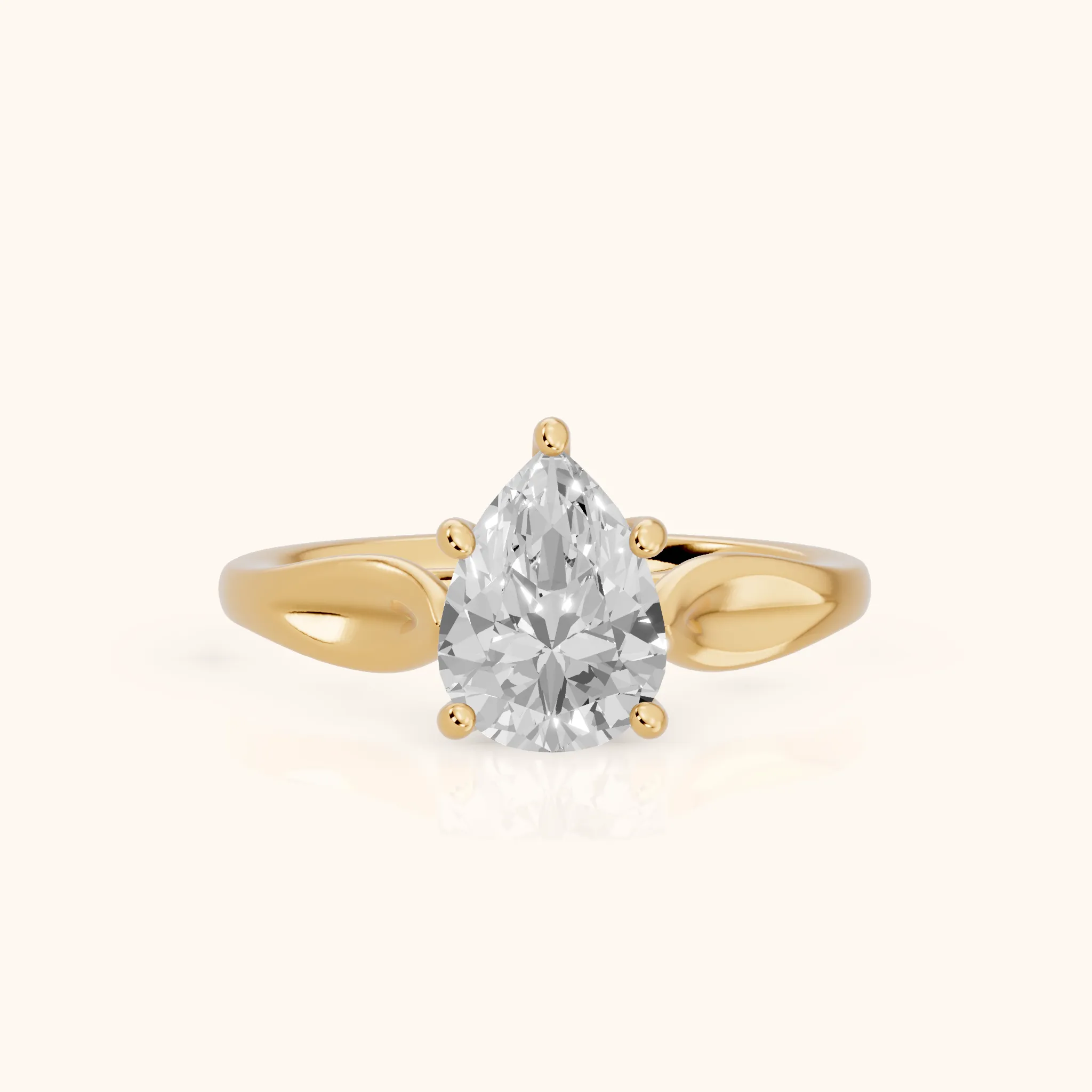 Lauretta Leaf Solitaire Pear Diamond Engagement Ring in Yellow Gold — view 1