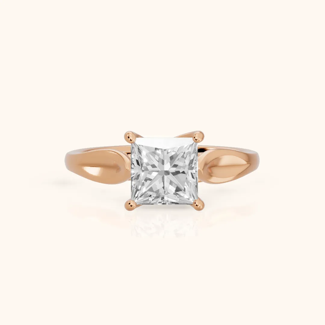 Lauretta Leaf Solitaire Princess Diamond Engagement Ring in Rose Gold — view 2