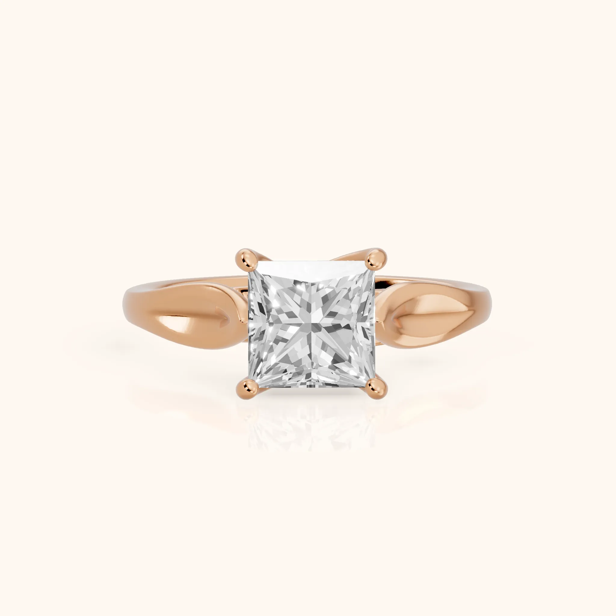 Lauretta Leaf Solitaire Princess Diamond Engagement Ring in Rose Gold — view 1