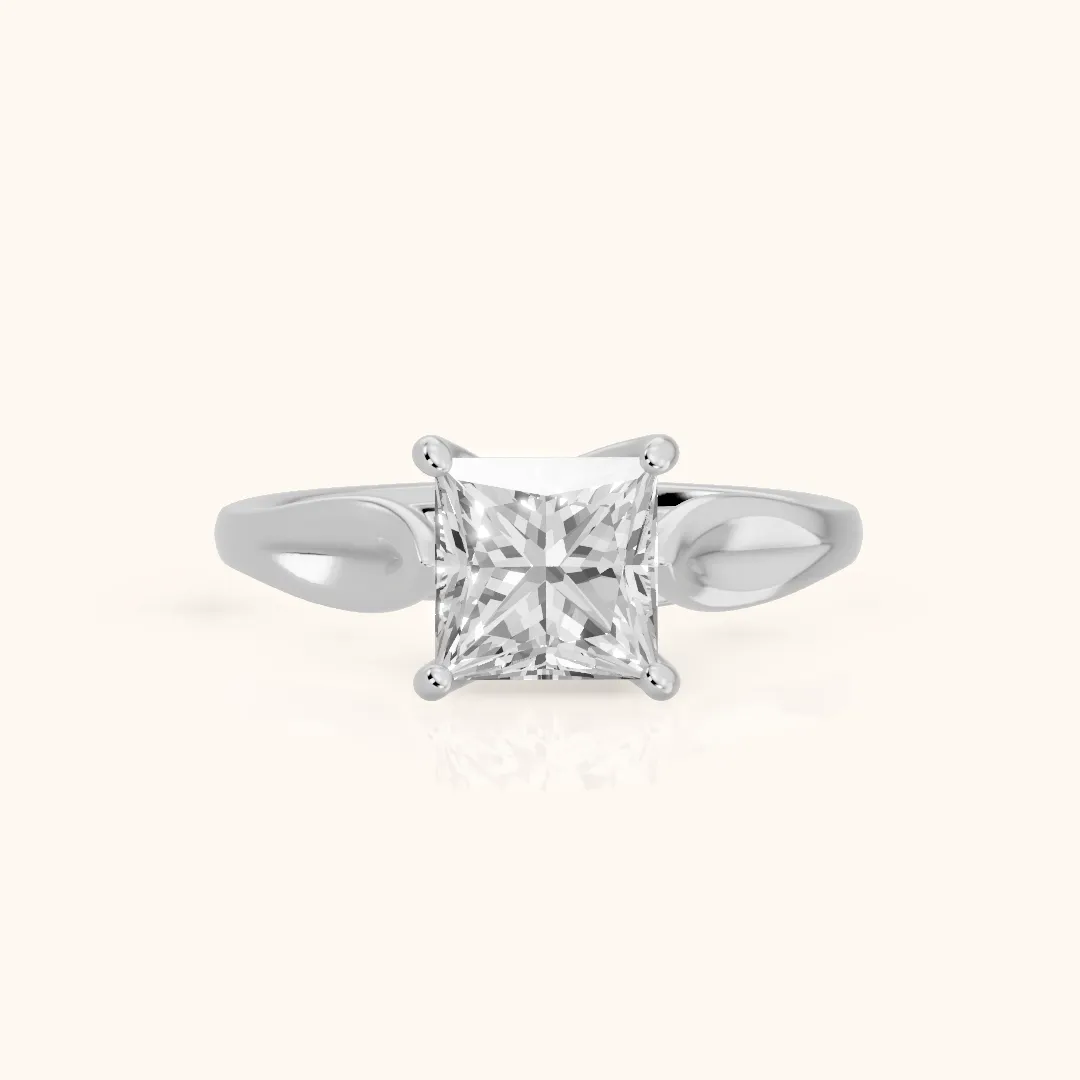 Lauretta Leaf Solitaire Princess Diamond Engagement Ring in White Gold — view 2
