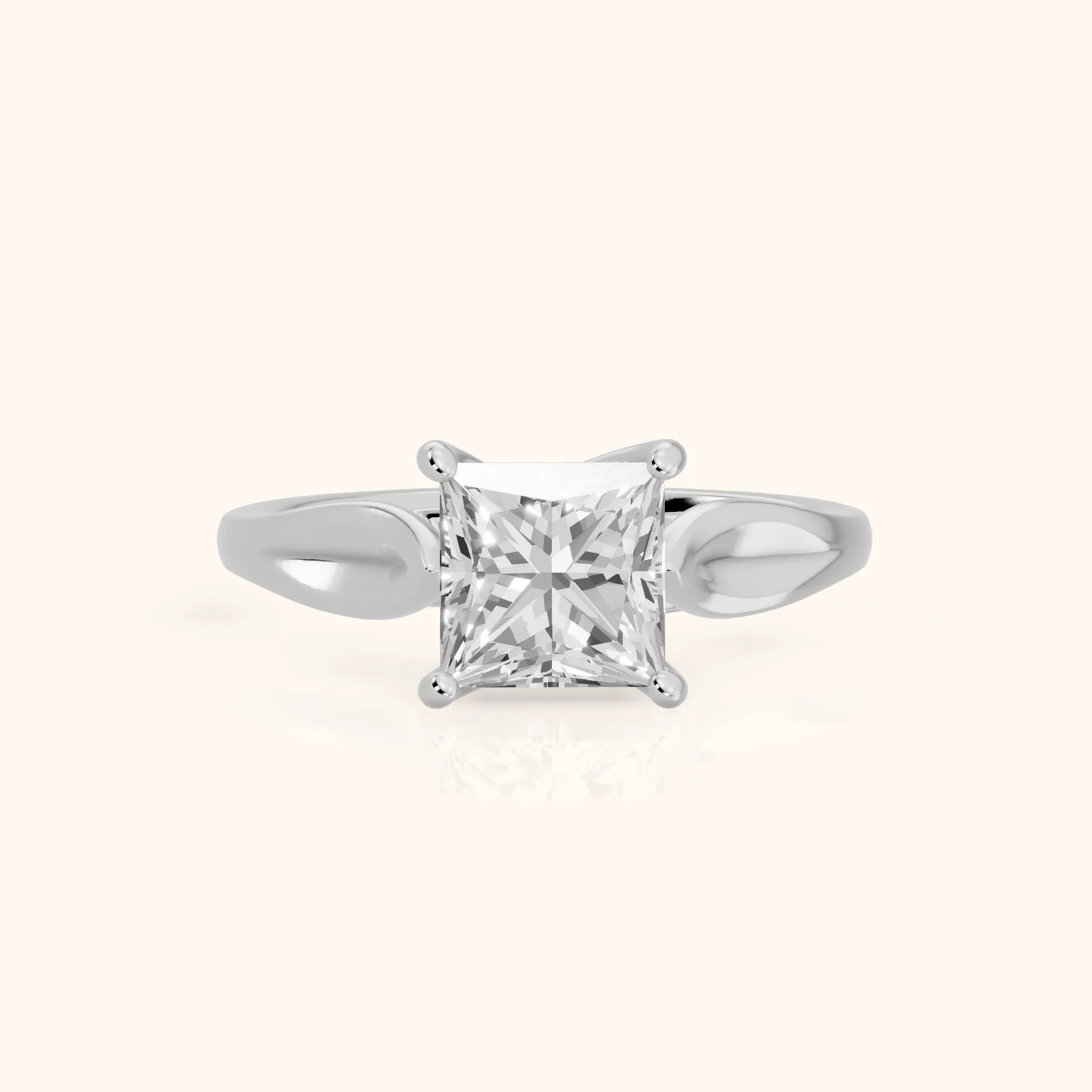 Lauretta Leaf Solitaire Princess Diamond Engagement Ring in White Gold — view 1