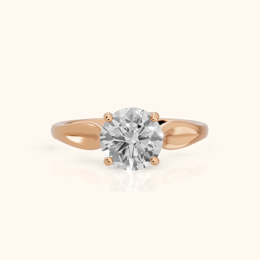 Lauretta Leaf Solitaire Round Diamond Engagement Ring in Rose Gold — view 2