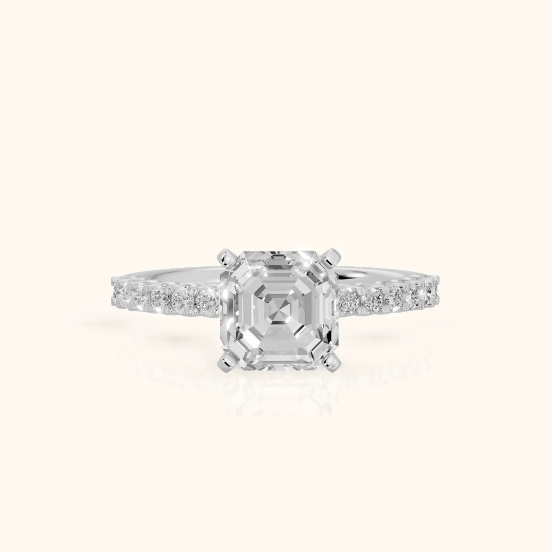 Leandra Scalloped Pavé Asscher Diamond Engagement Ring in White Gold — view 2