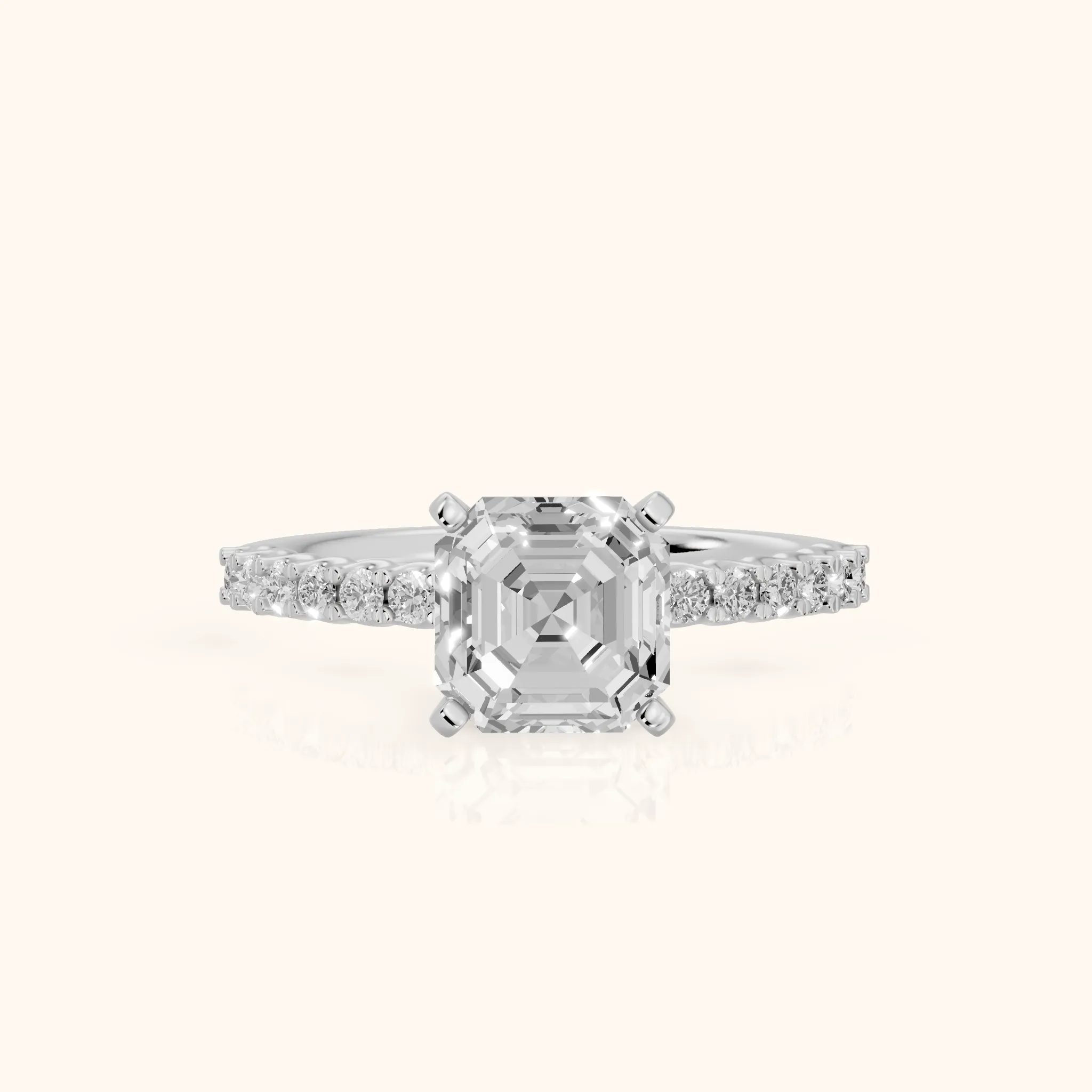 Leandra Scalloped Pavé Asscher Diamond Engagement Ring in White Gold — view 1