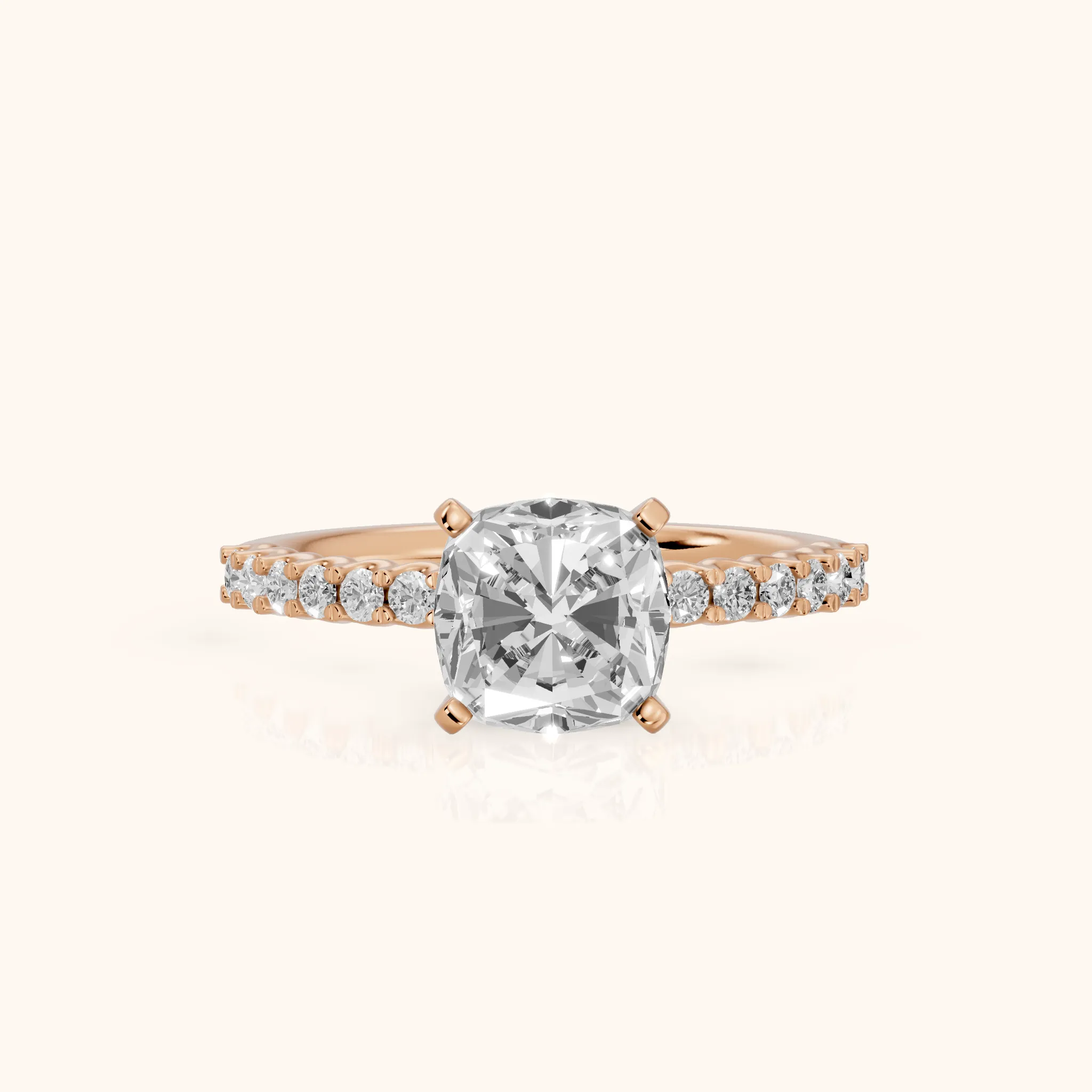 Leandra Scalloped Pavé Cushion Diamond Engagement Ring in Rose Gold — view 1