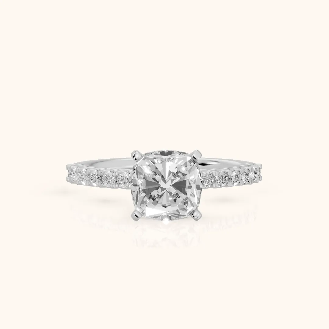 Leandra Scalloped Pavé Cushion Diamond Engagement Ring in Silver — view 2