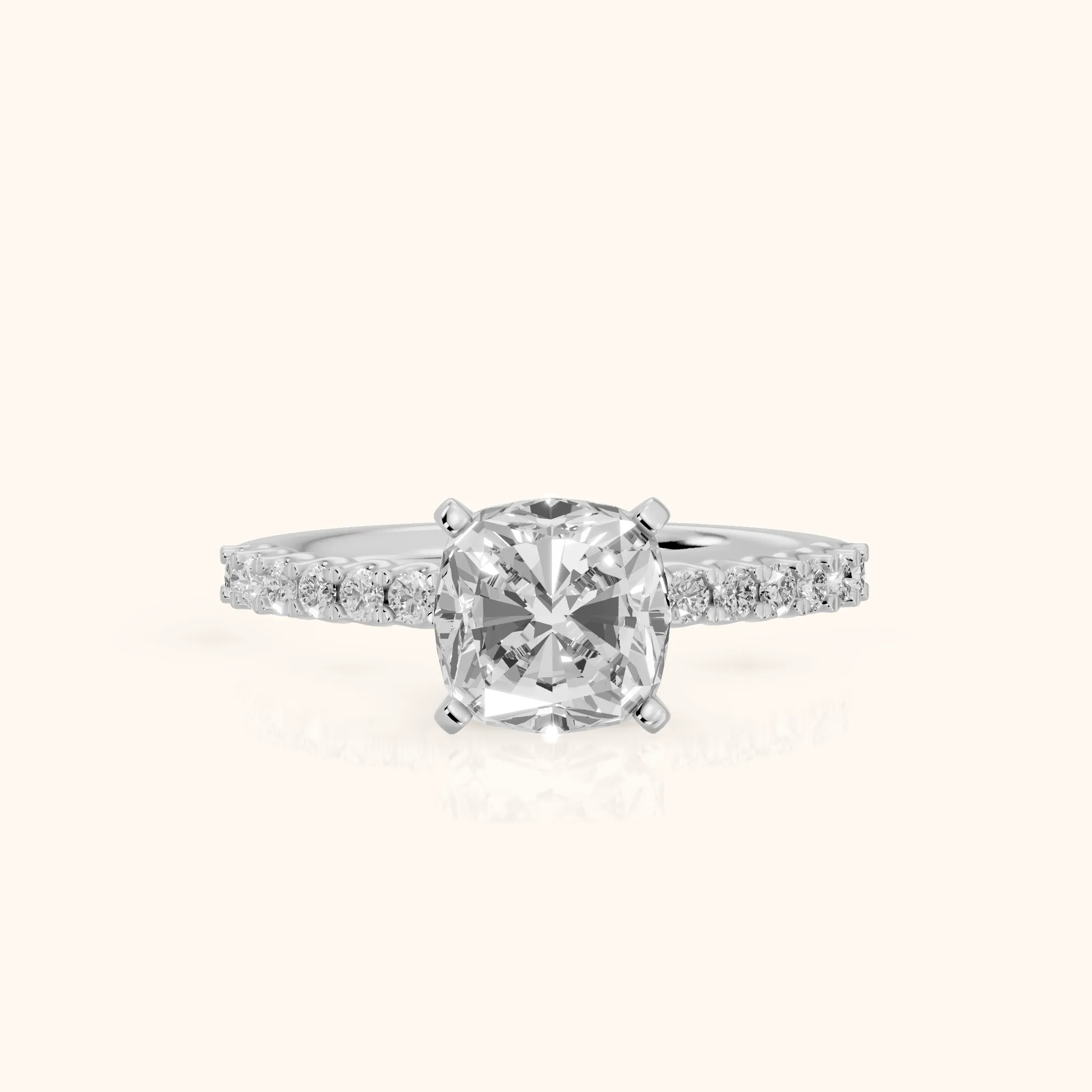Leandra Scalloped Pavé Cushion Diamond Engagement Ring in Silver — view 1