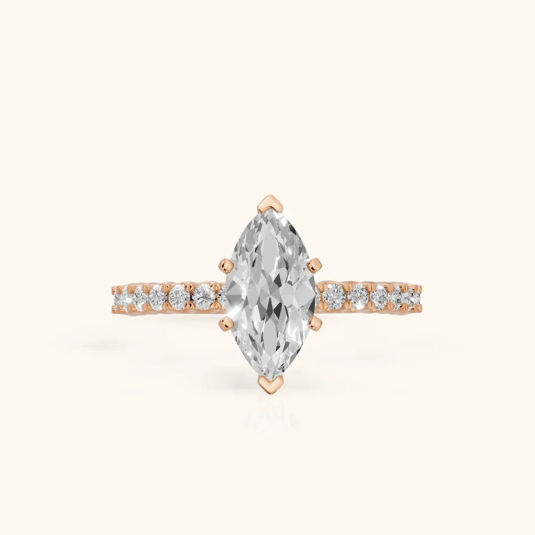 Leandra Scalloped Pavé Marquise Diamond Engagement Ring in Rose Gold — view 2