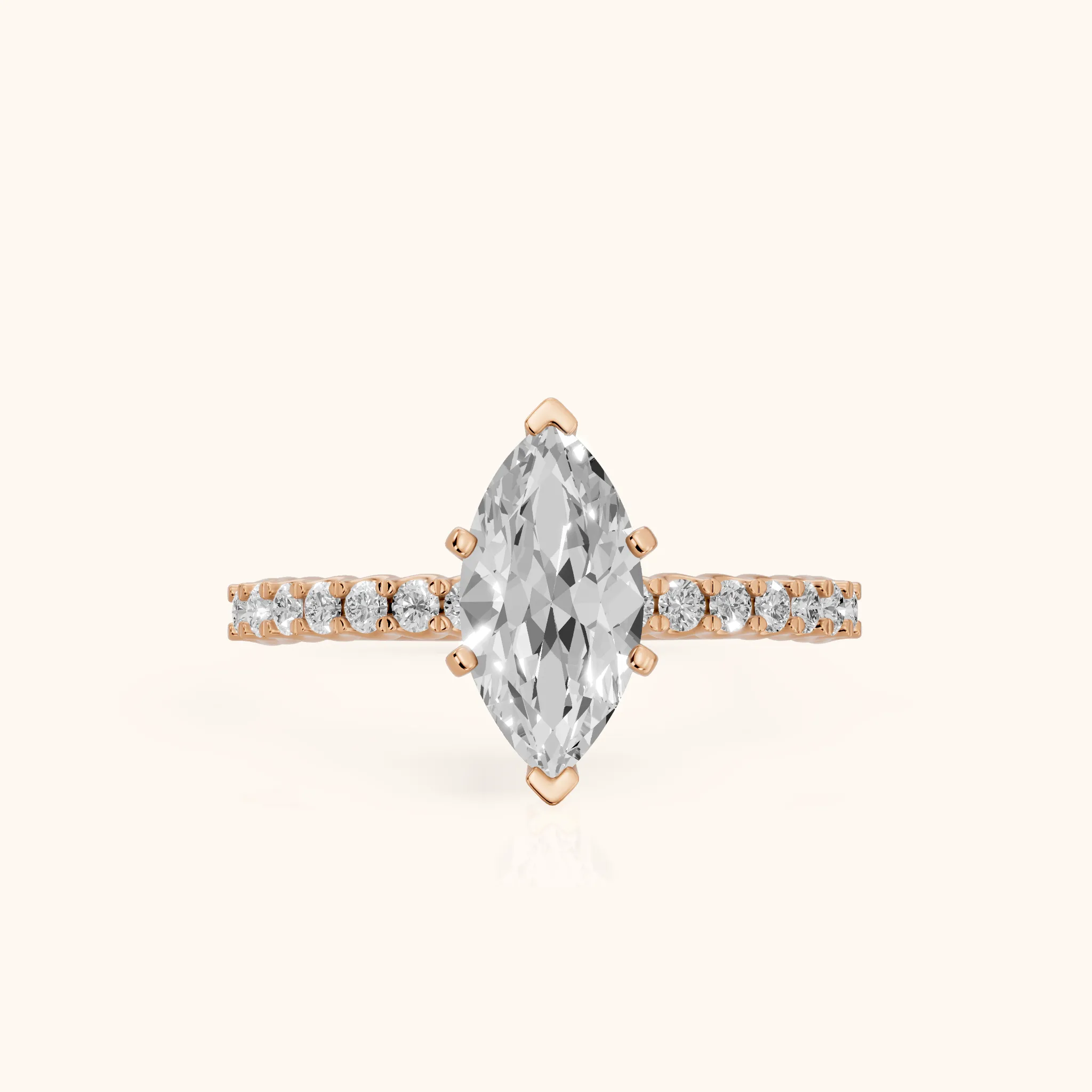 Leandra Scalloped Pavé Marquise Diamond Engagement Ring in Rose Gold — view 1