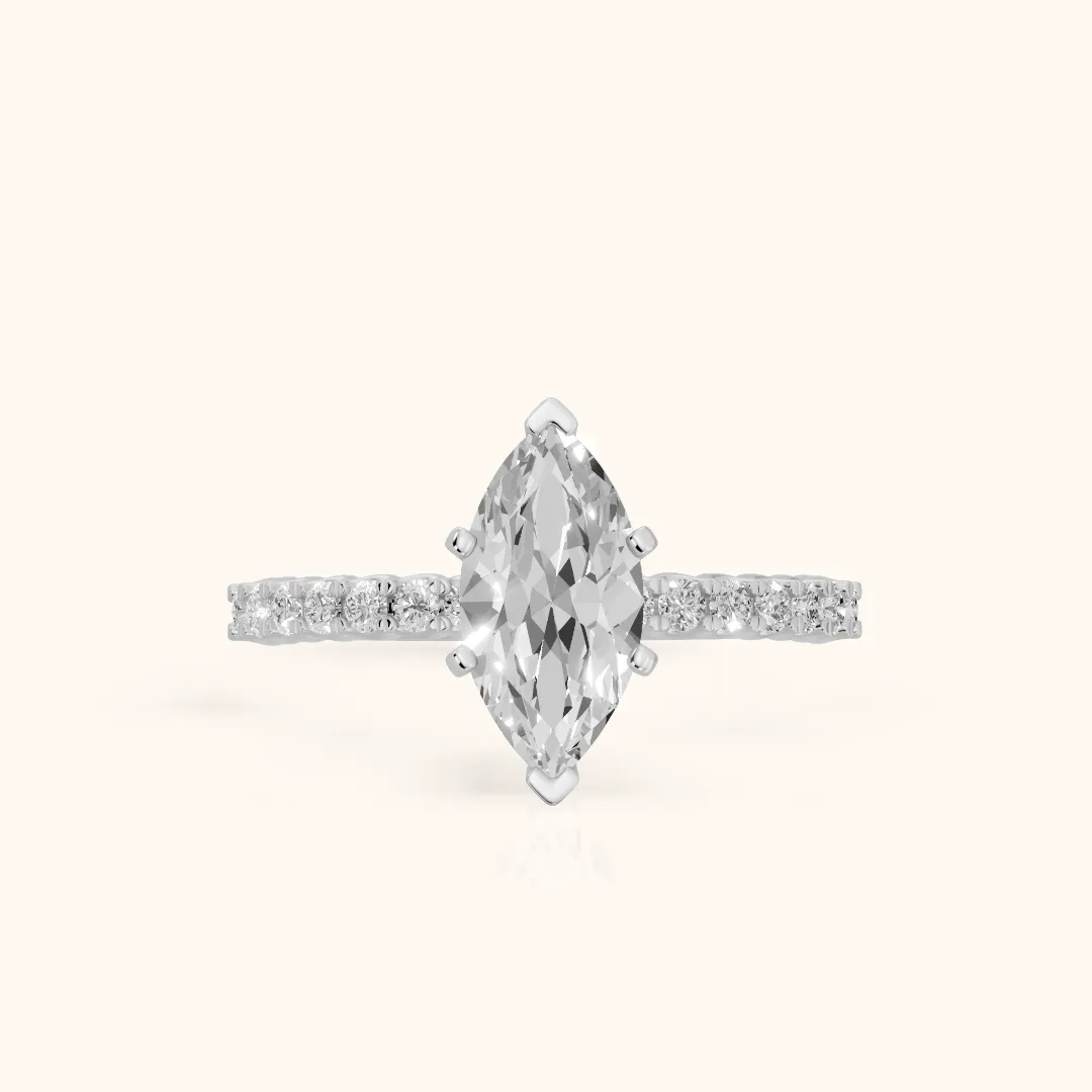 Leandra Scalloped Pavé Marquise Diamond Engagement Ring in Silver — view 2