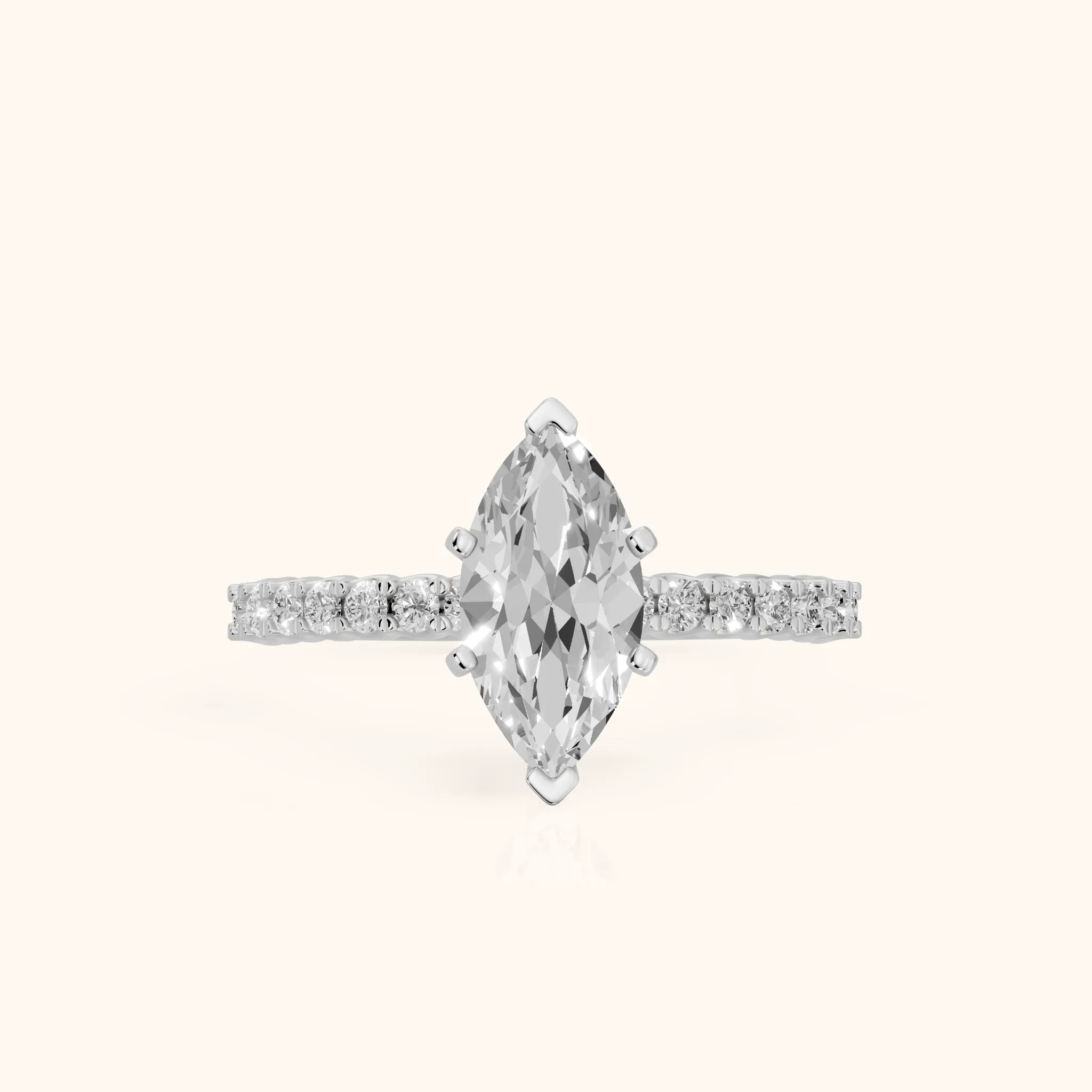 Leandra Scalloped Pavé Marquise Diamond Engagement Ring in Silver — view 1