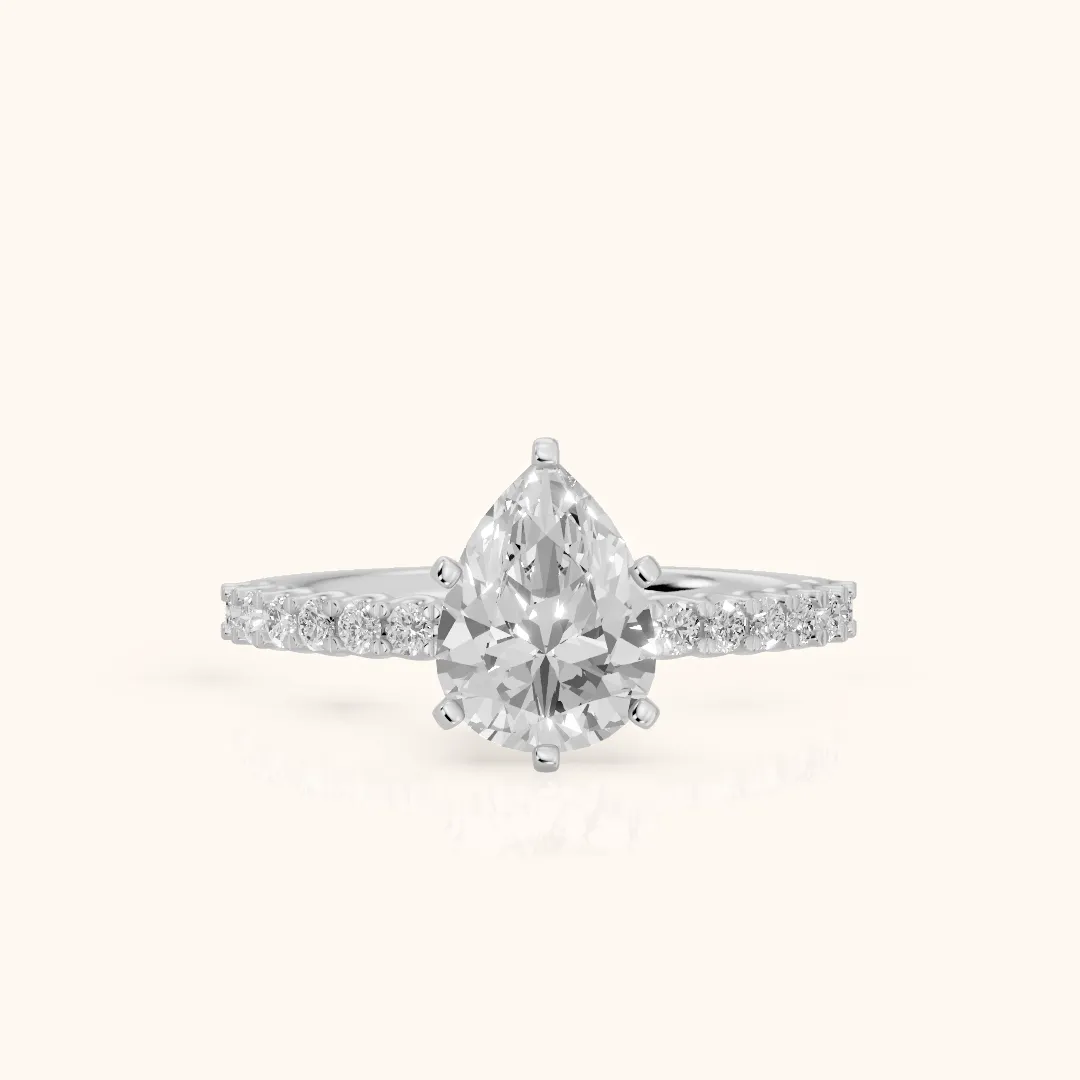 Leandra Scalloped Pavé Pear Diamond Engagement Ring in Platinum — view 2