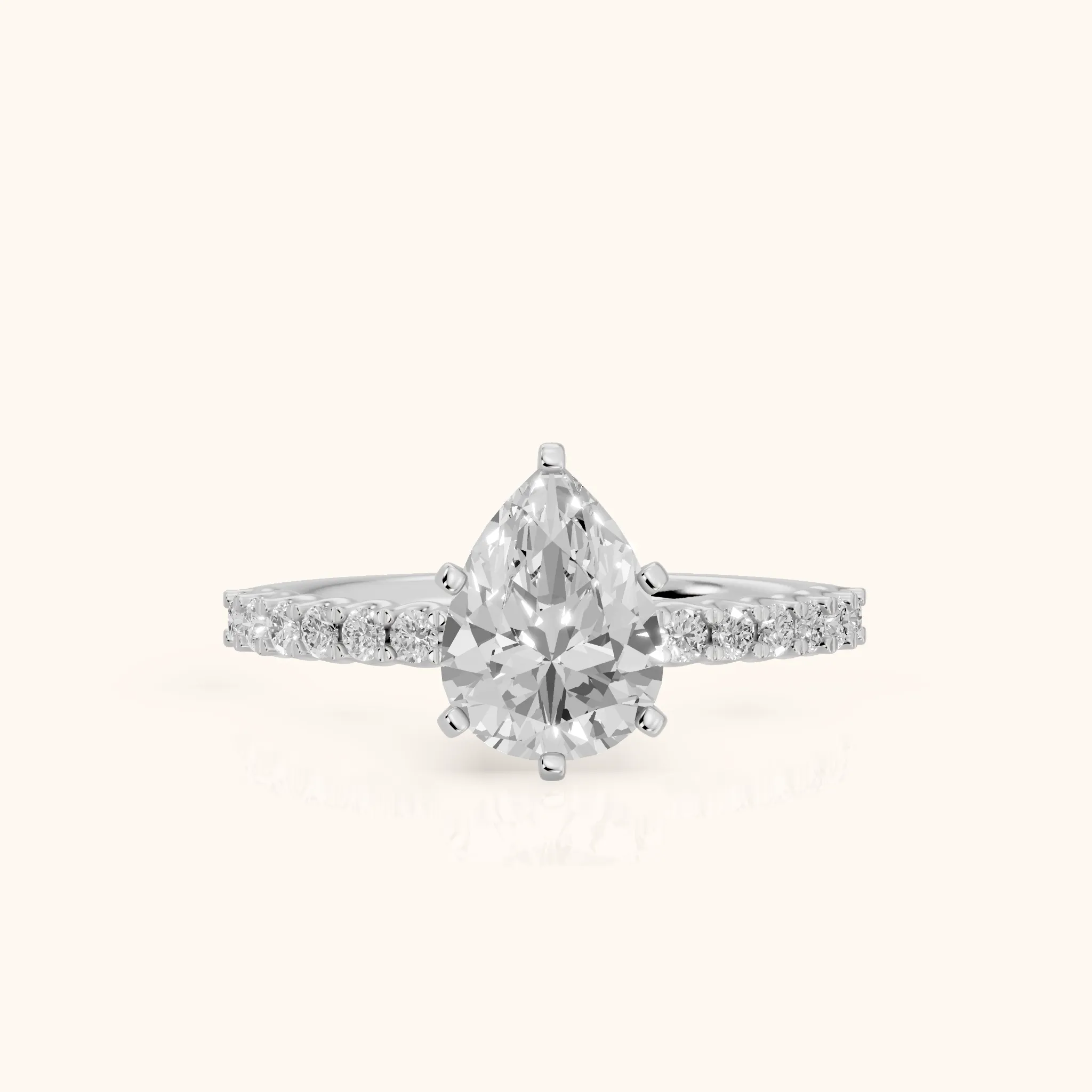 Leandra Scalloped Pavé Pear Diamond Engagement Ring in Platinum — view 1