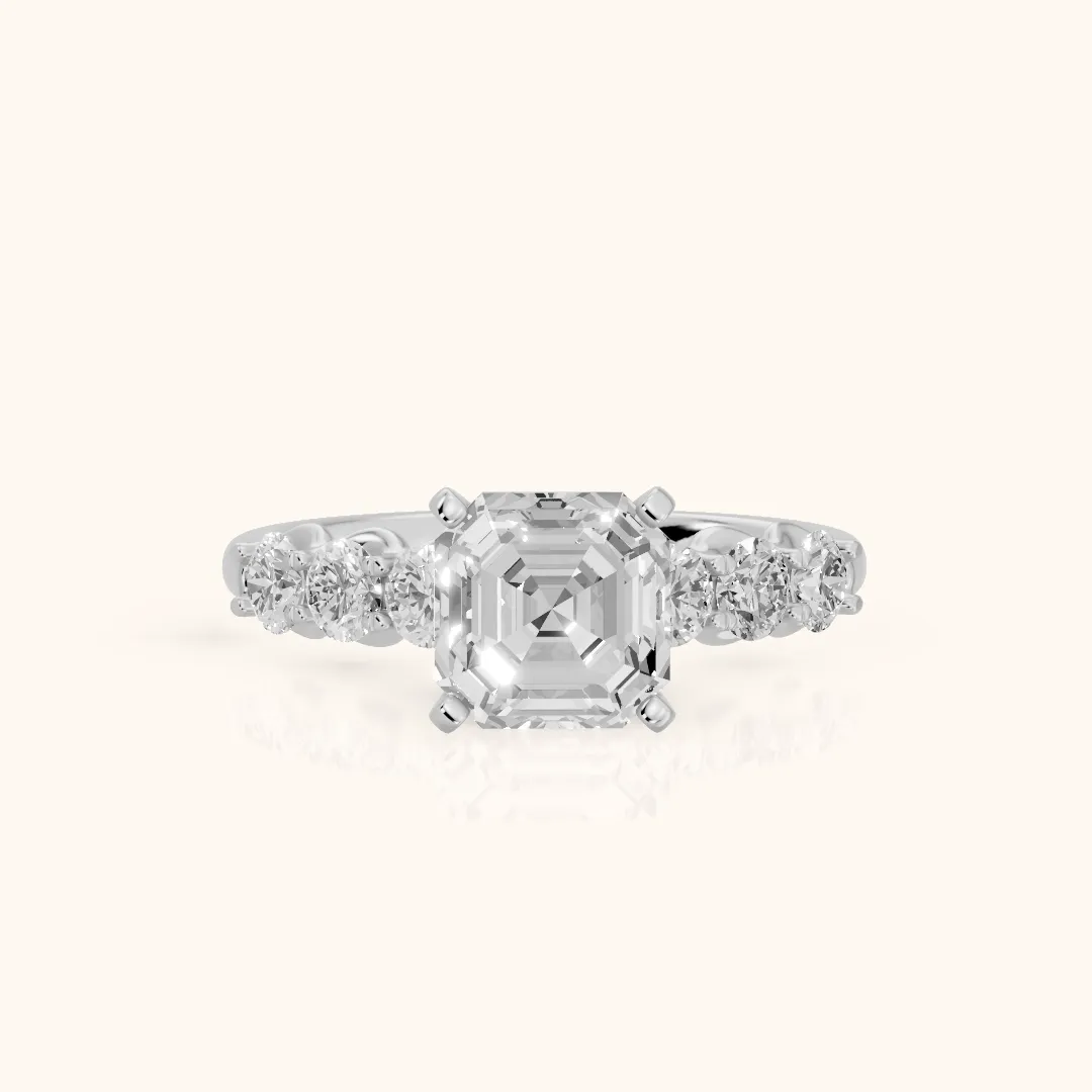 Lenora Scalloped Statement Asscher Diamond Engagement Ring in White Gold — view 2