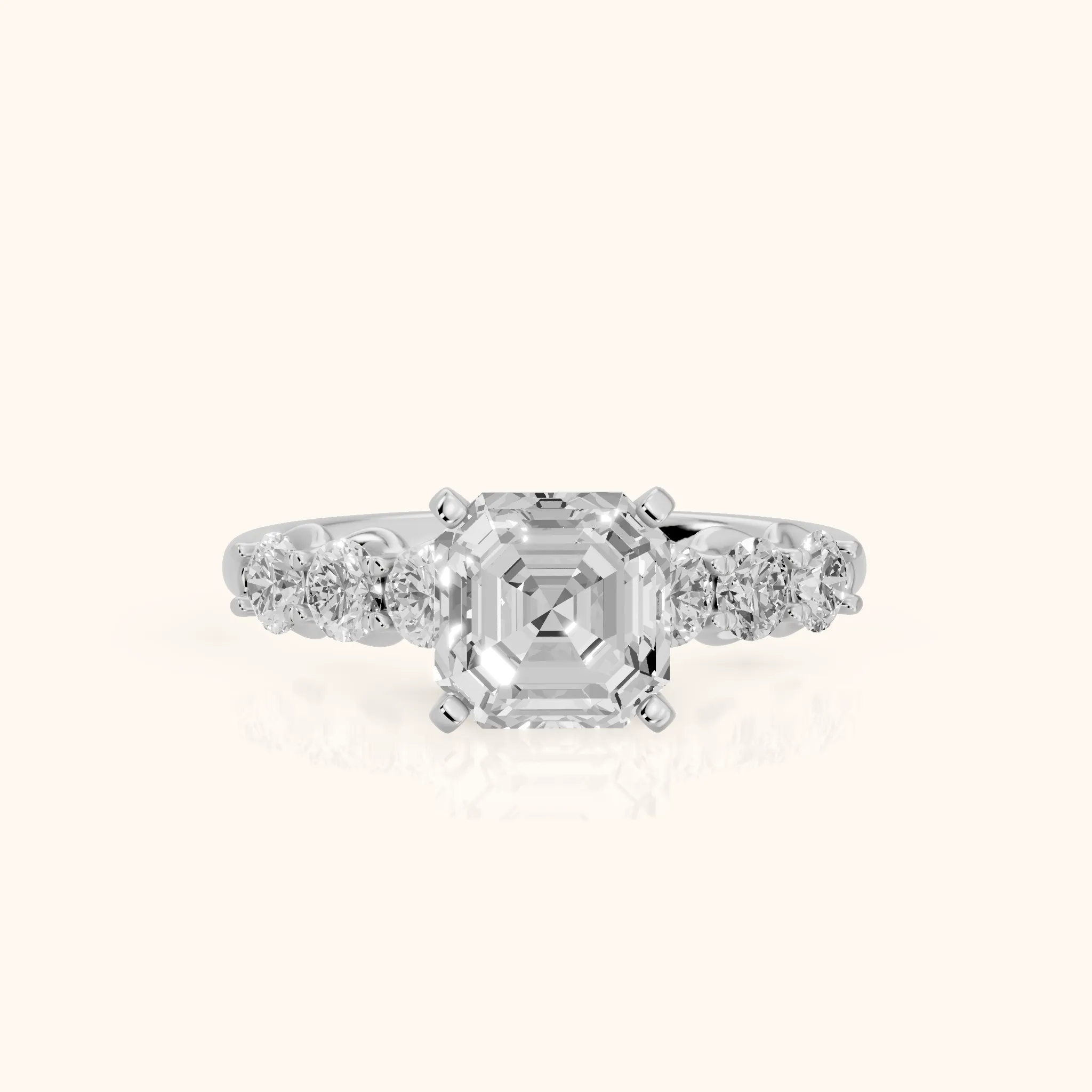 Lenora Scalloped Statement Asscher Diamond Engagement Ring in White Gold — view 1