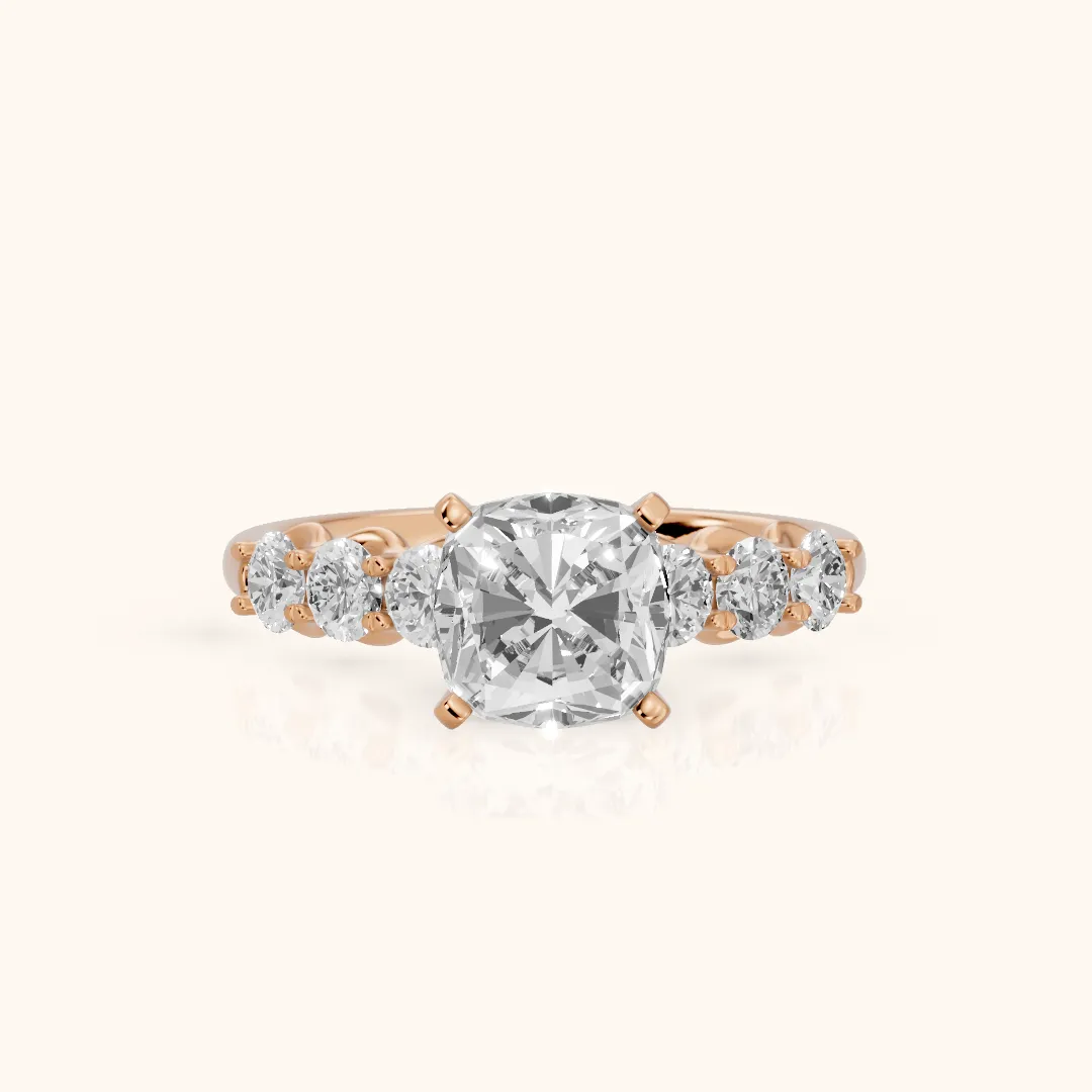 Lenora Scalloped Statement Cushion Diamond Engagement Ring in Rose Gold — view 2