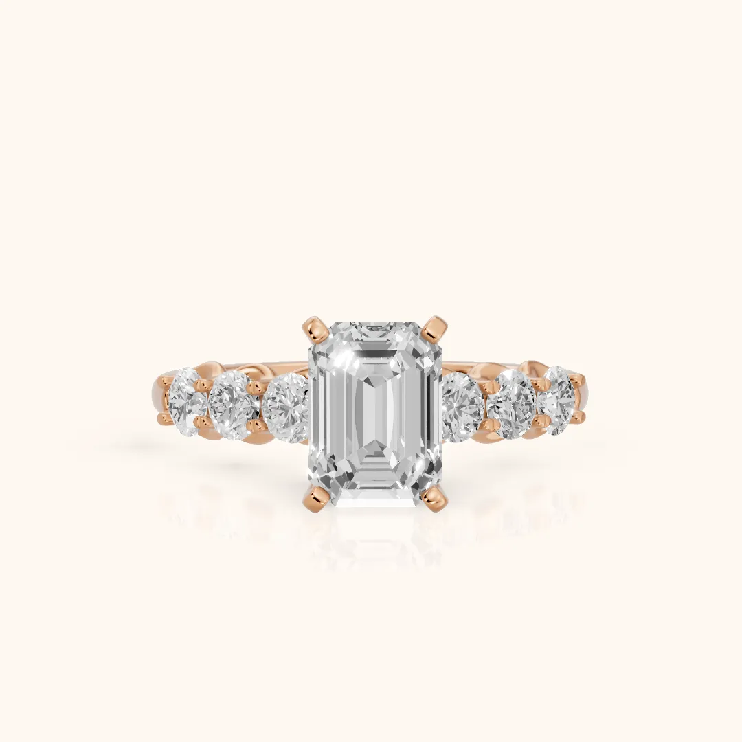 Lenora Scalloped Statement Emerald Diamond Engagement Ring in Rose Gold — view 2