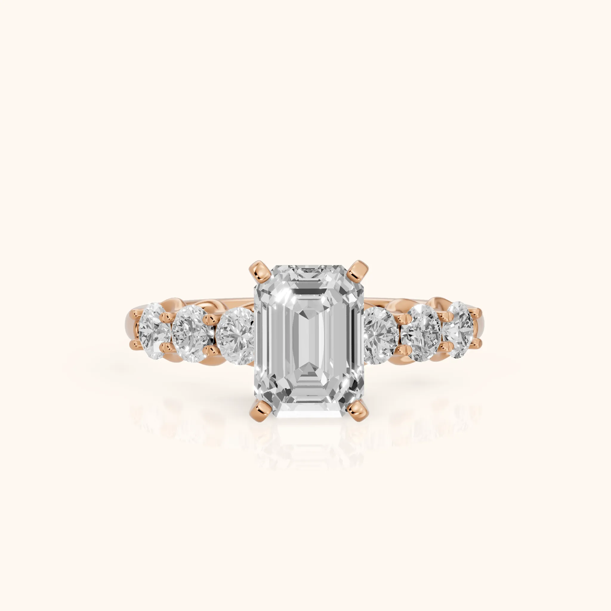 Lenora Scalloped Statement Emerald Diamond Engagement Ring in Rose Gold — view 1