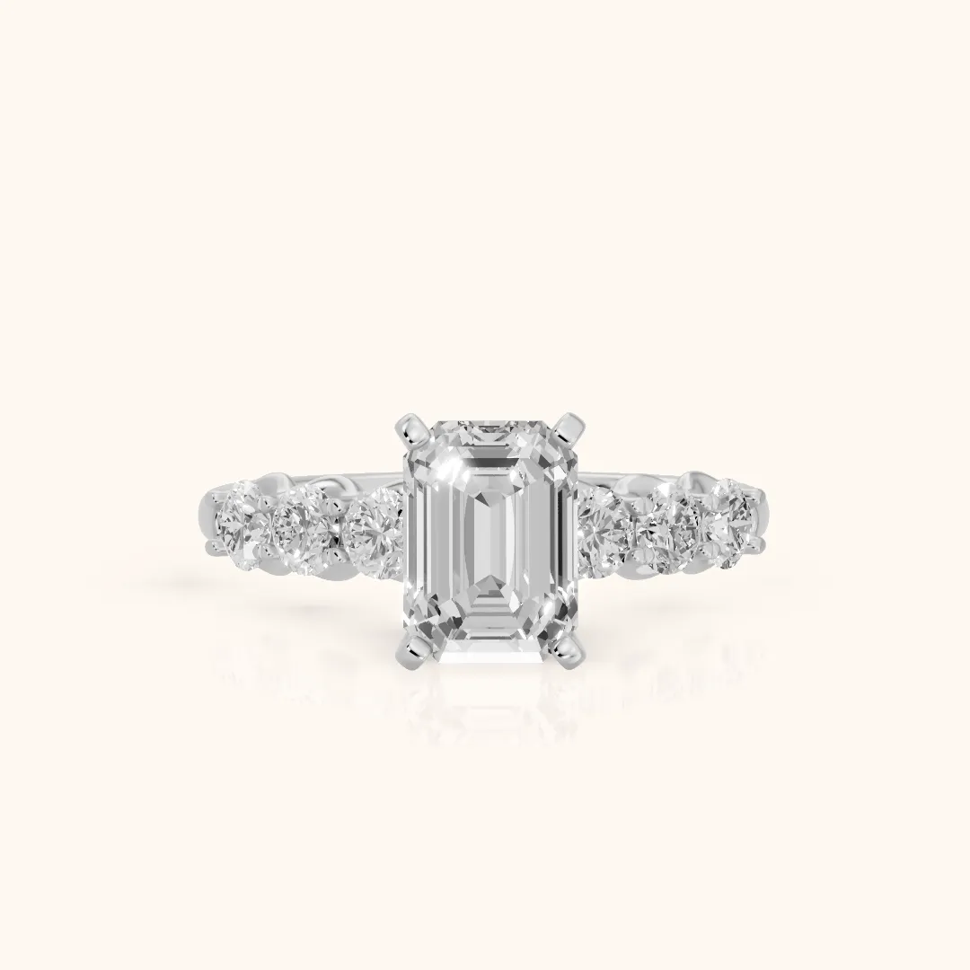 Lenora Scalloped Statement Emerald Diamond Engagement Ring in Silver — view 2