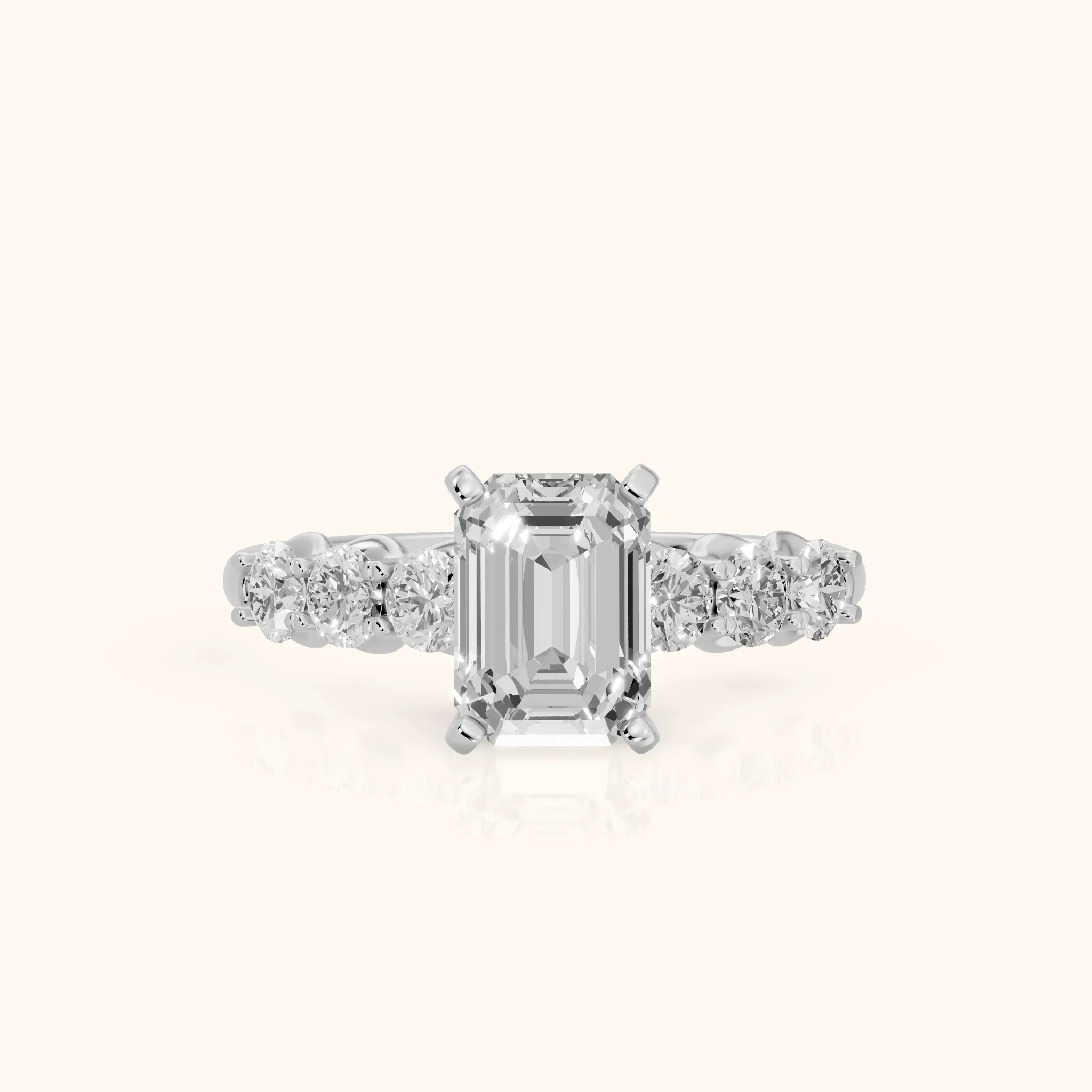 Lenora Scalloped Statement Emerald Diamond Engagement Ring in Silver — view 1