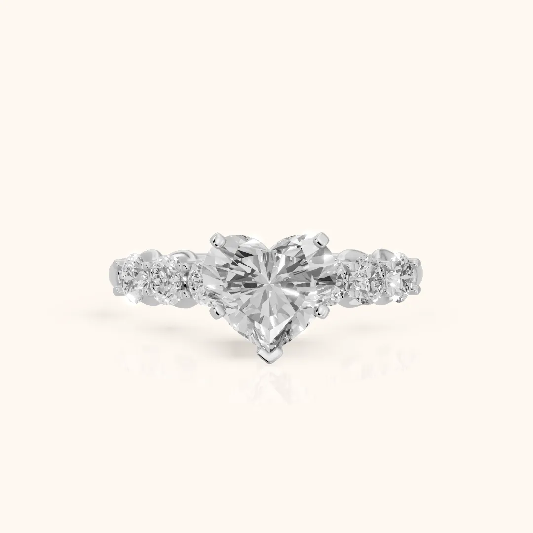 Lenora Scalloped Statement Heart Diamond Engagement Ring in Silver — view 2