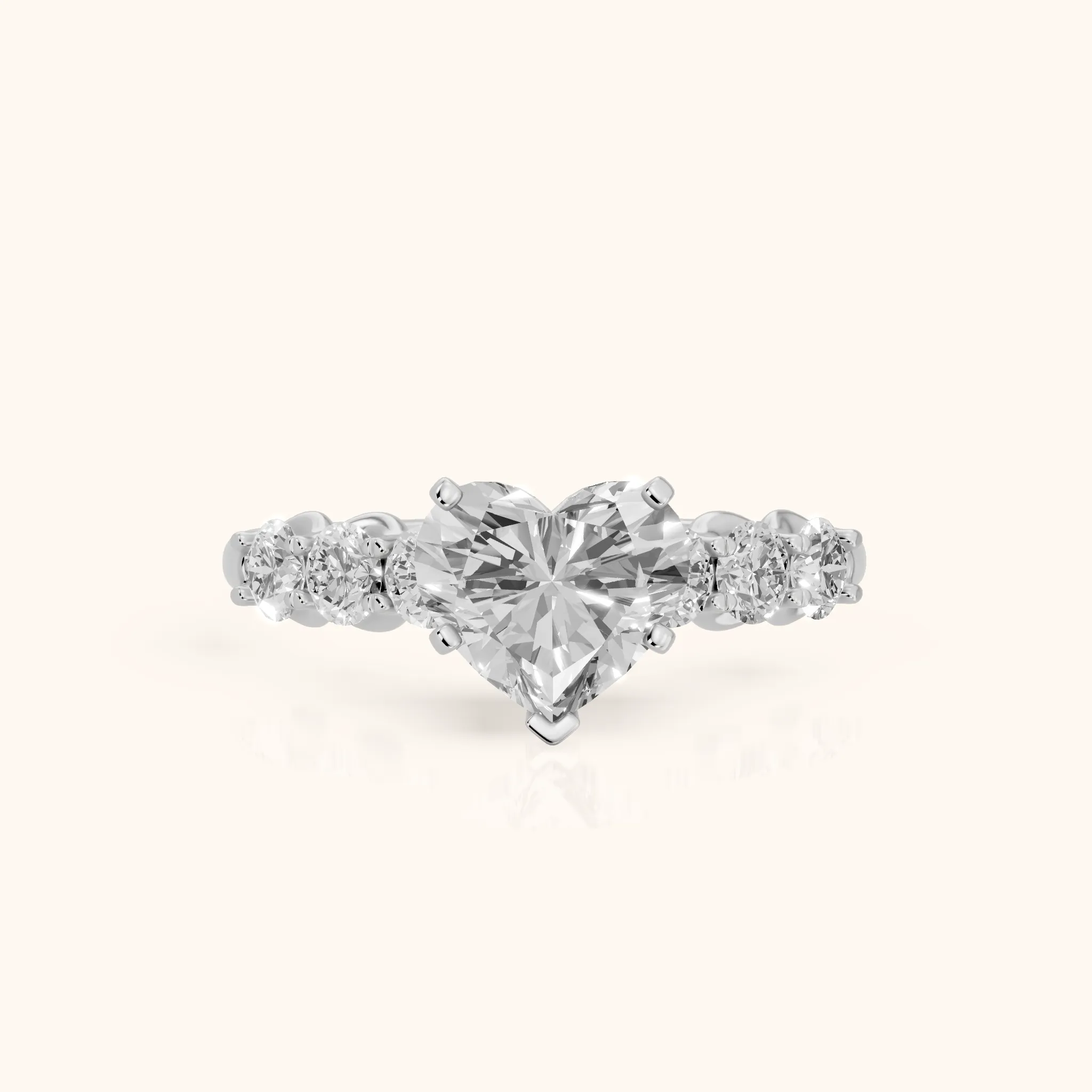 Lenora Scalloped Statement Heart Diamond Engagement Ring in Silver — view 1