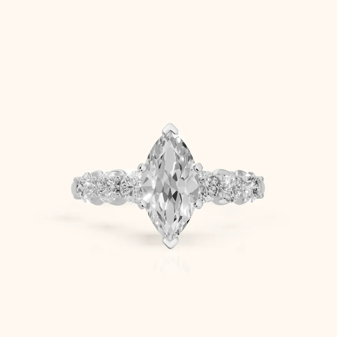 Lenora Scalloped Statement Marquise Diamond Engagement Ring in Platinum — view 2