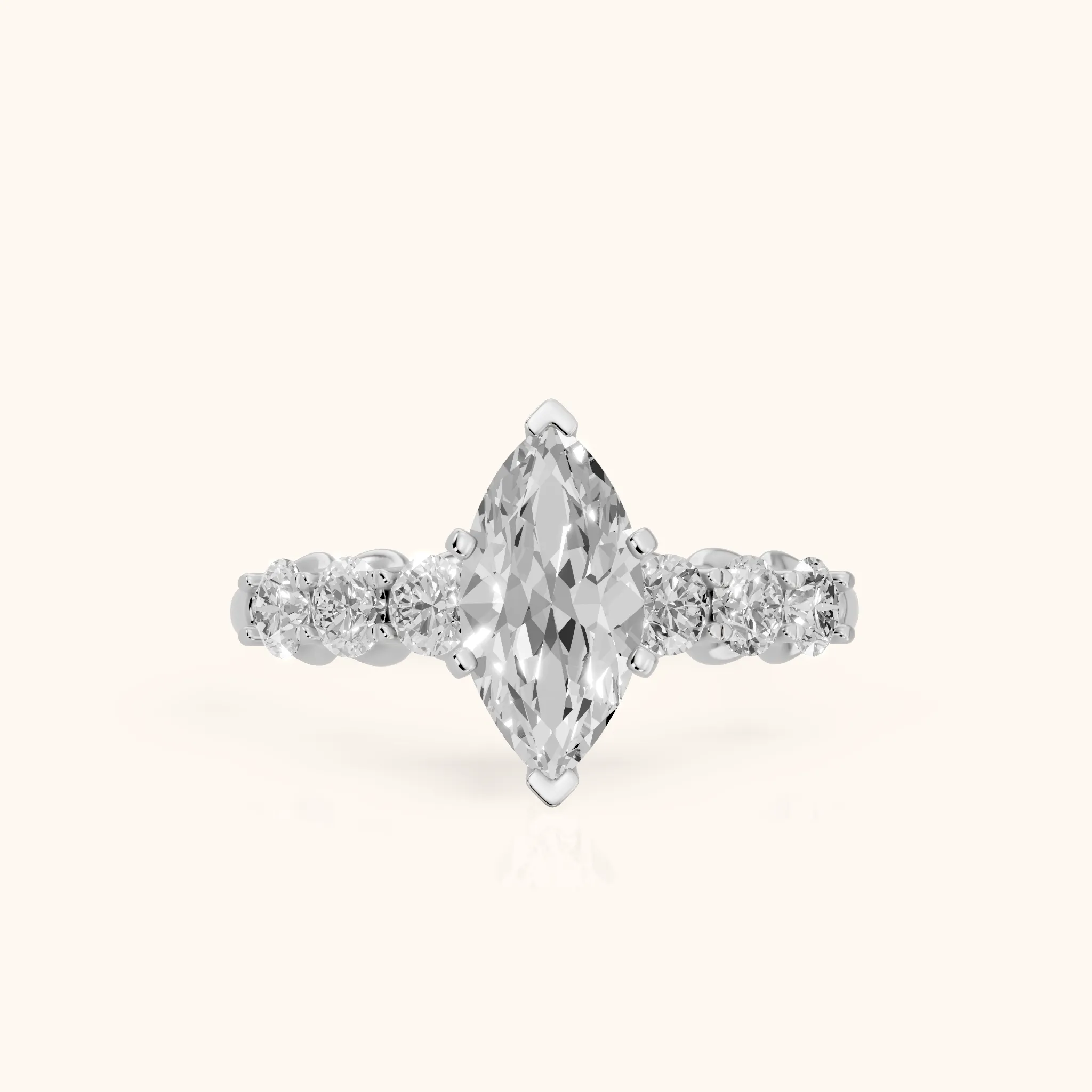 Lenora Scalloped Statement Marquise Diamond Engagement Ring in Platinum — view 1