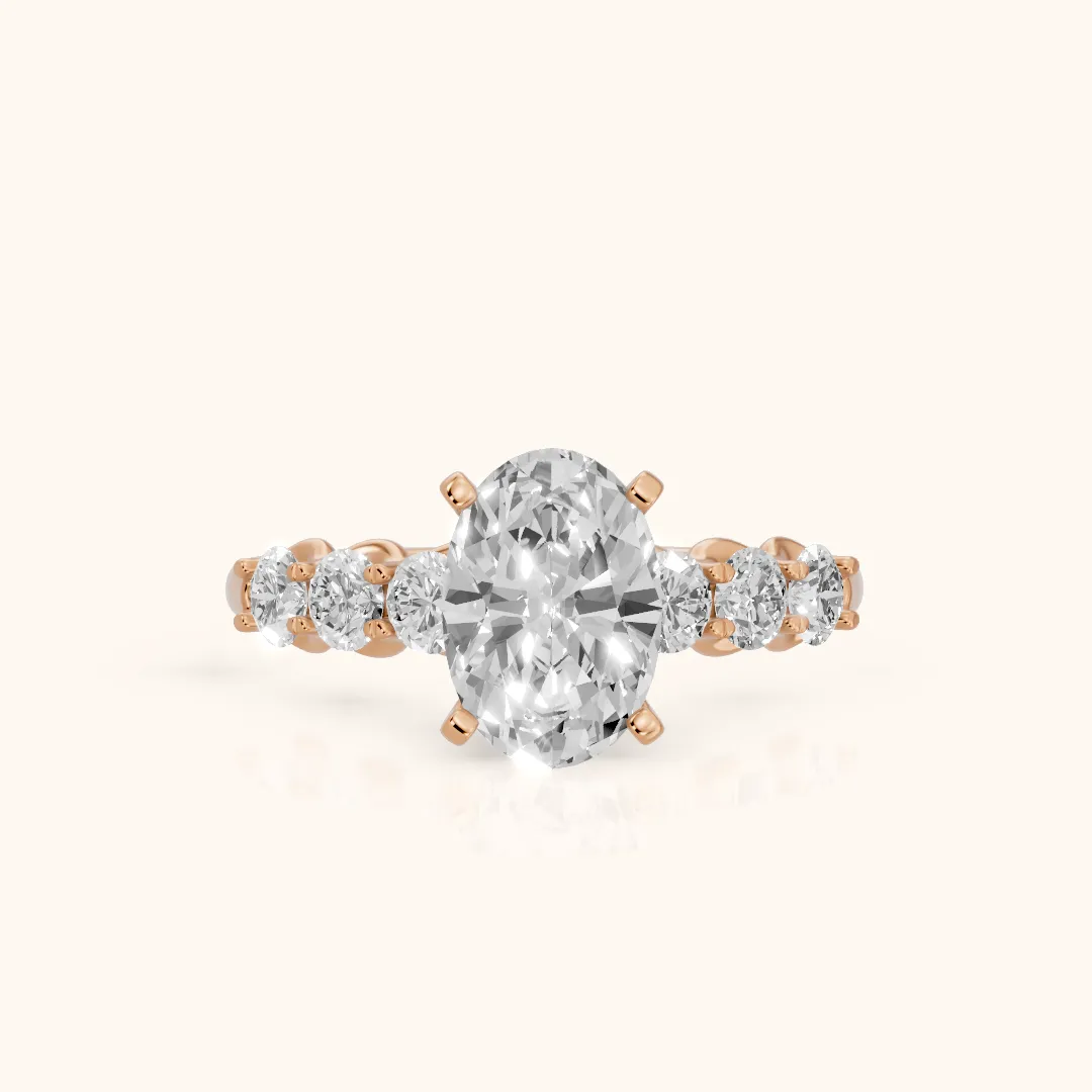 Lenora Scalloped Statement Oval Diamond Engagement Ring in Rose Gold — view 2
