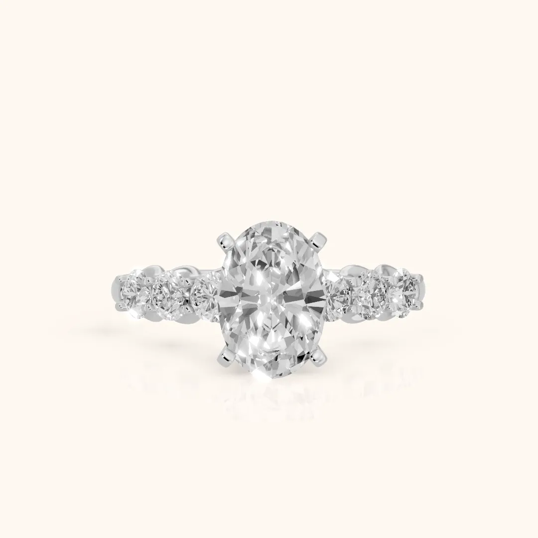 Lenora Scalloped Statement Oval Diamond Engagement Ring in Platinum — view 2