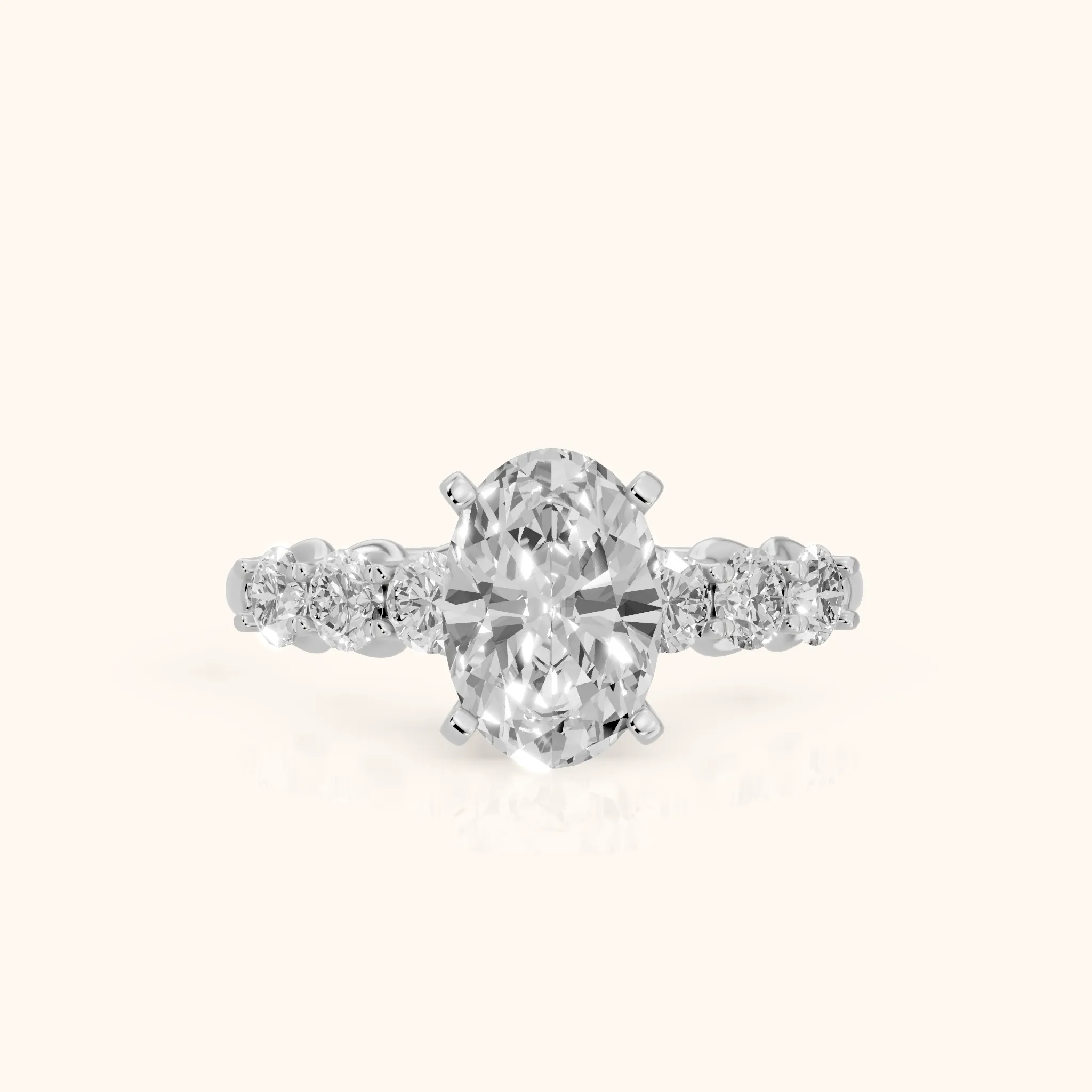 Lenora Scalloped Statement Oval Diamond Engagement Ring in Platinum — view 1