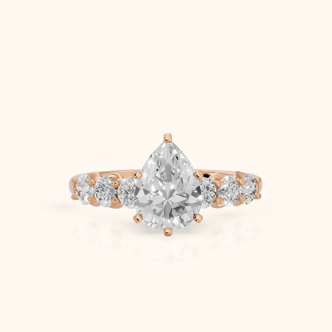 Lenora Scalloped Statement Pear Diamond Engagement Ring in Rose Gold — view 2