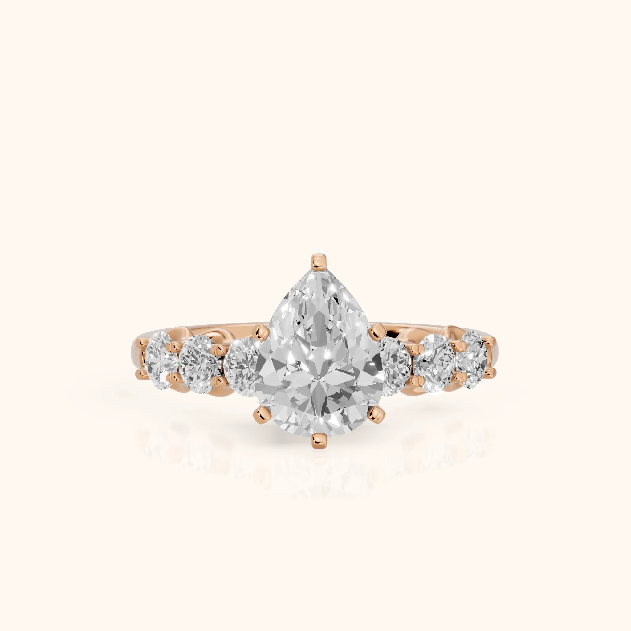 Lenora Scalloped Statement Pear Diamond Engagement Ring in Rose Gold — view 1