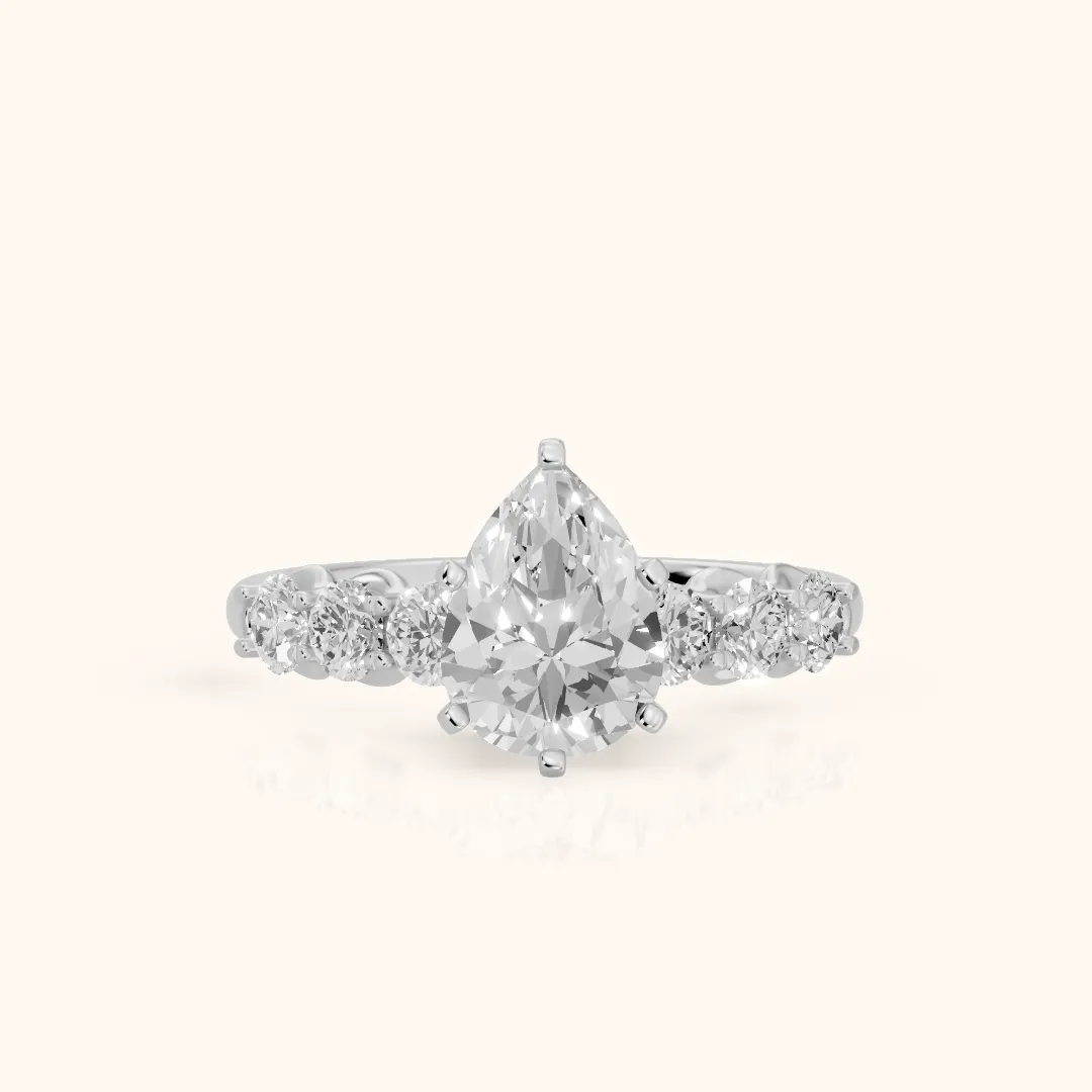 Lenora Scalloped Statement Pear Diamond Engagement Ring in Silver — view 2