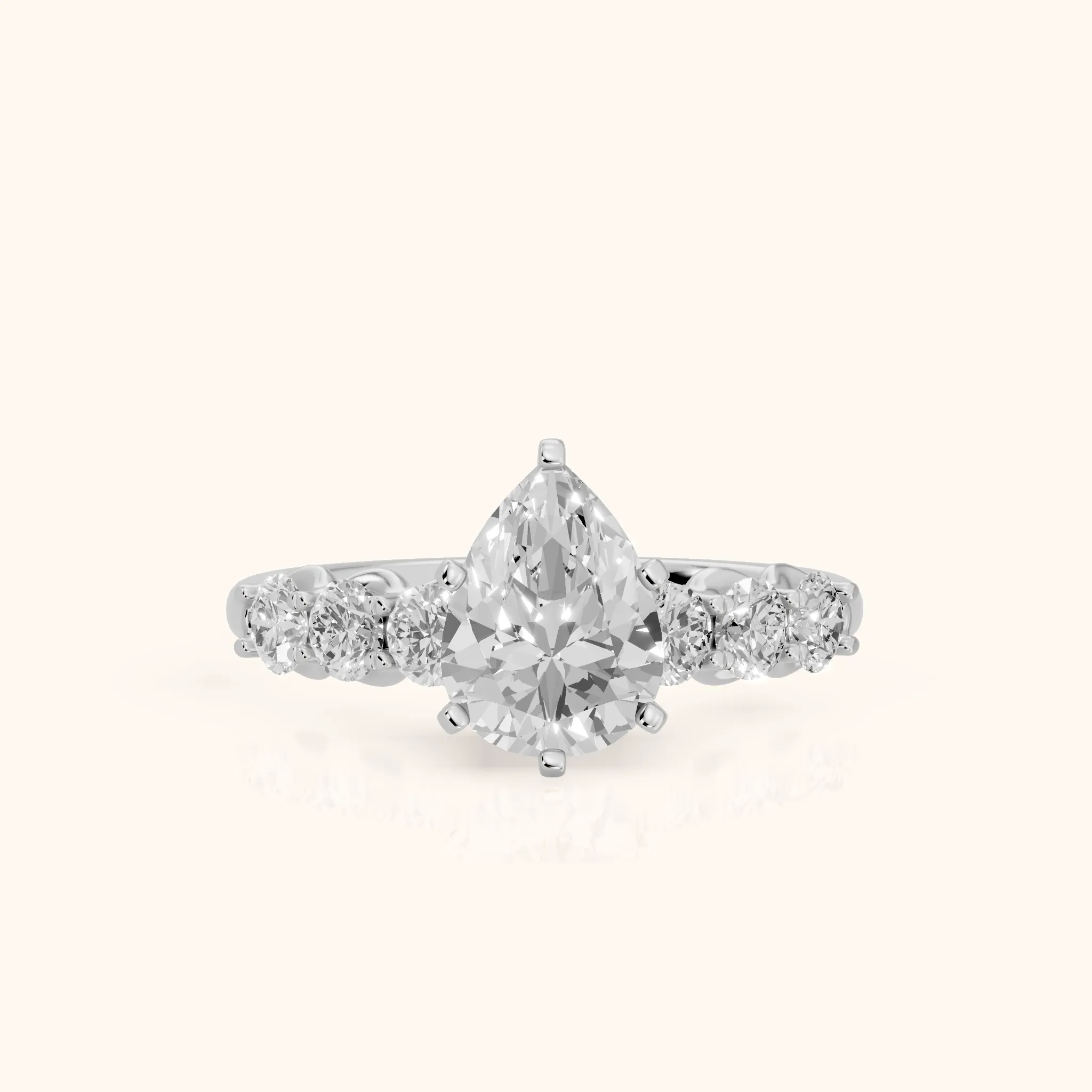 Lenora Scalloped Statement Pear Diamond Engagement Ring in Silver — view 1